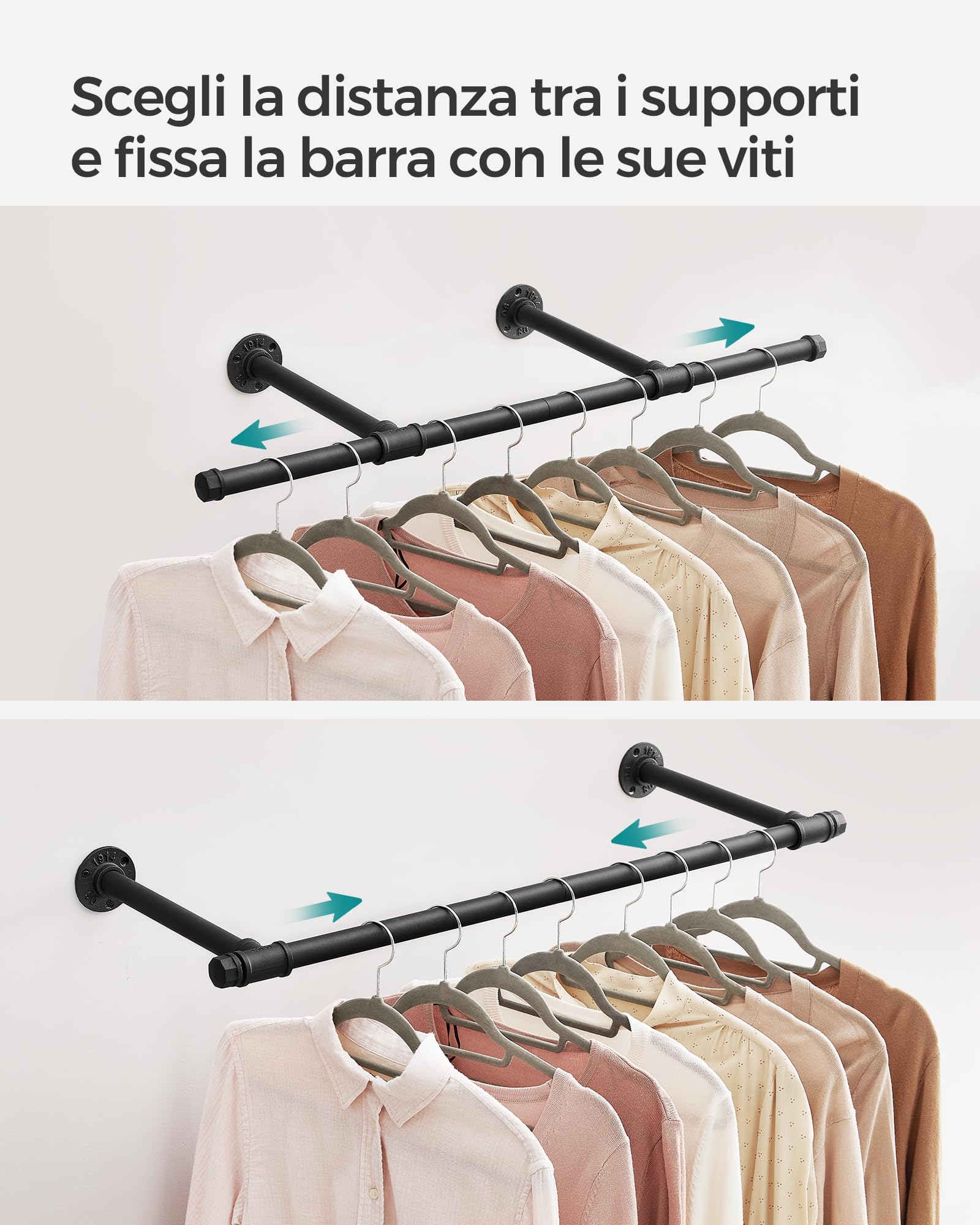 Songmics HSR140B02 Barra Parete Acciaio Set 2 Nera 60 kg