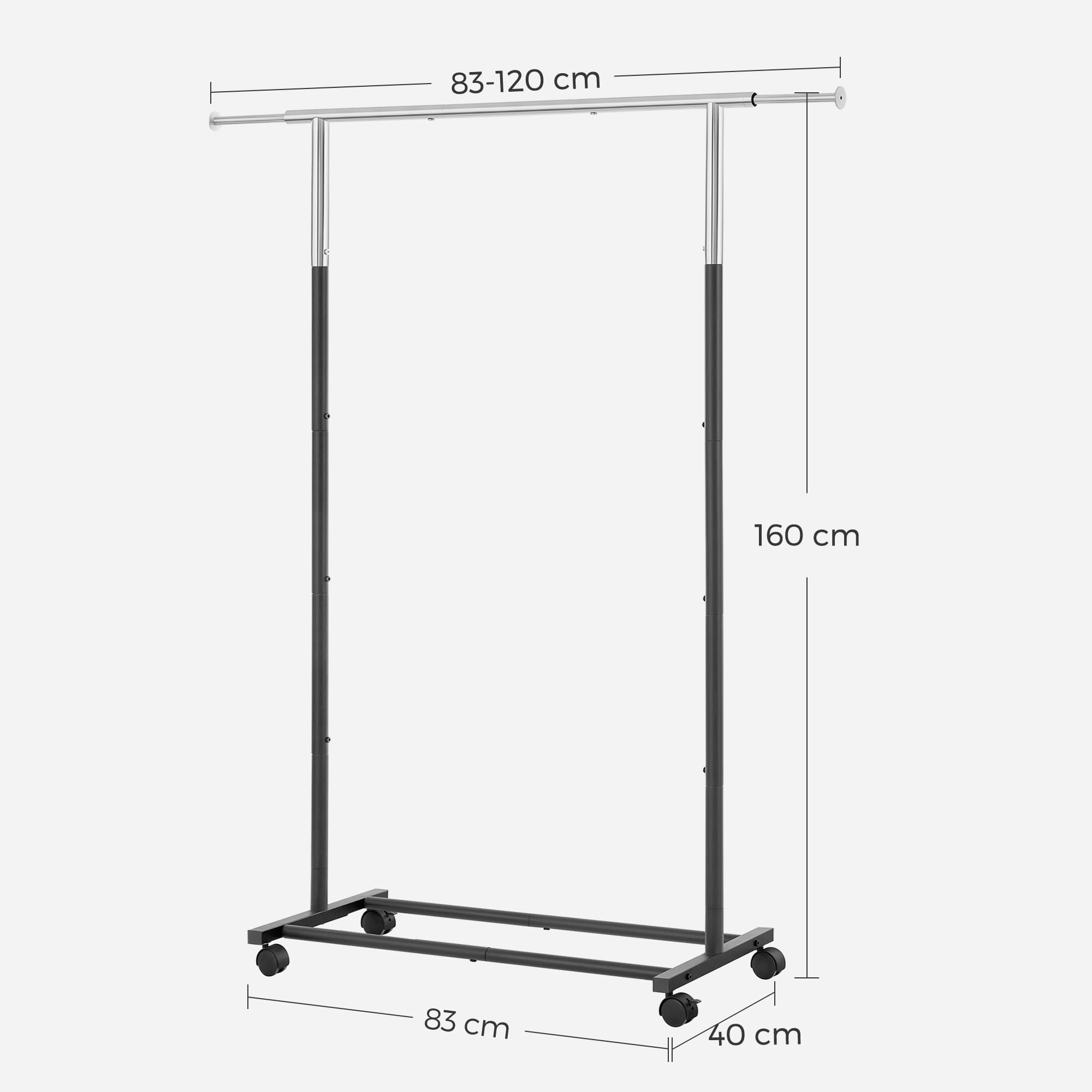 Songmics HSR101B01 stand appendiabiti con ruote argento e nero 25 kg