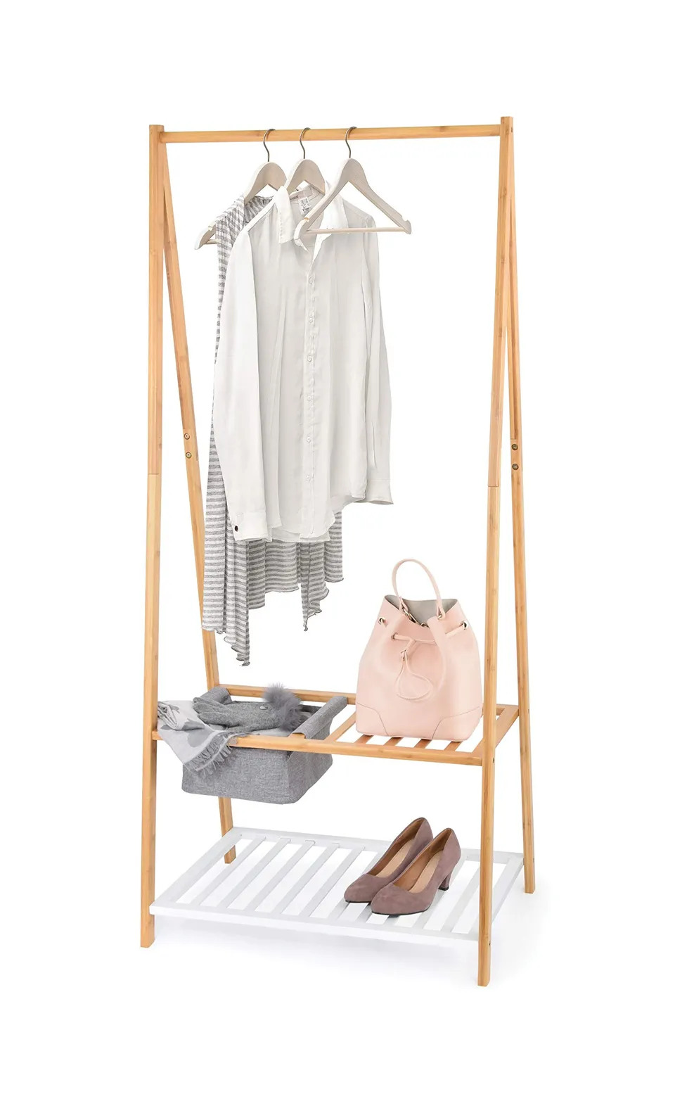 Domopak Living Stander Bamboo appendiabiti 75x45x160 con cestino