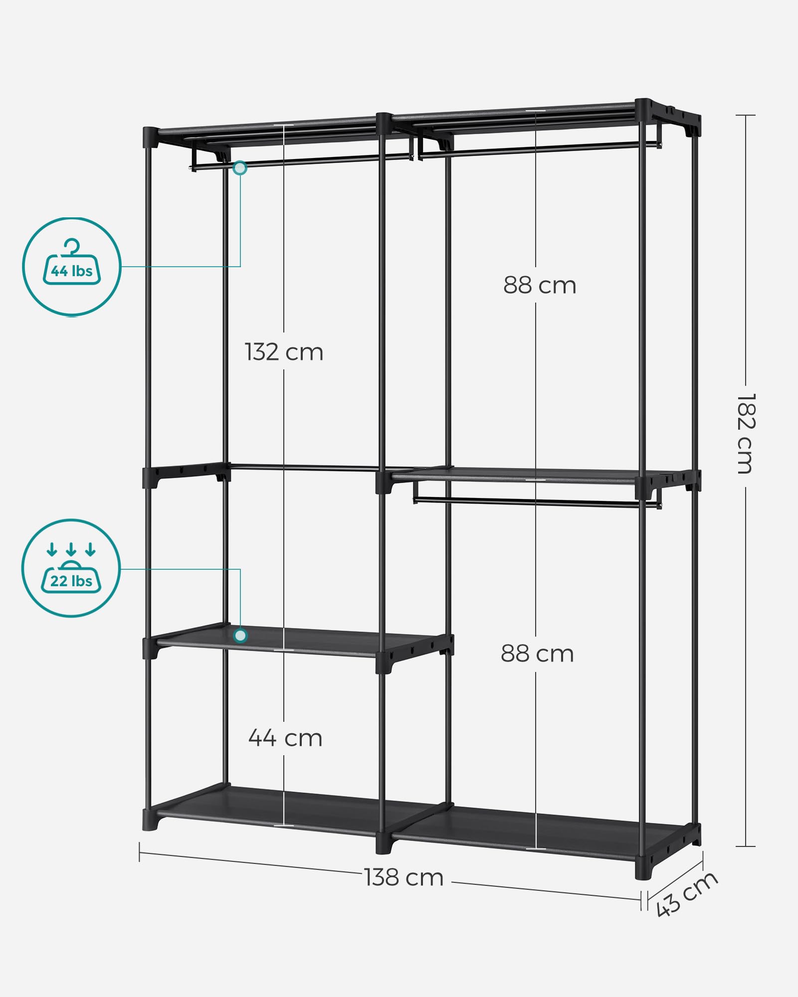 Songmics RYG025B02 Armadio Portatile Nero Inchiostro 138 cm