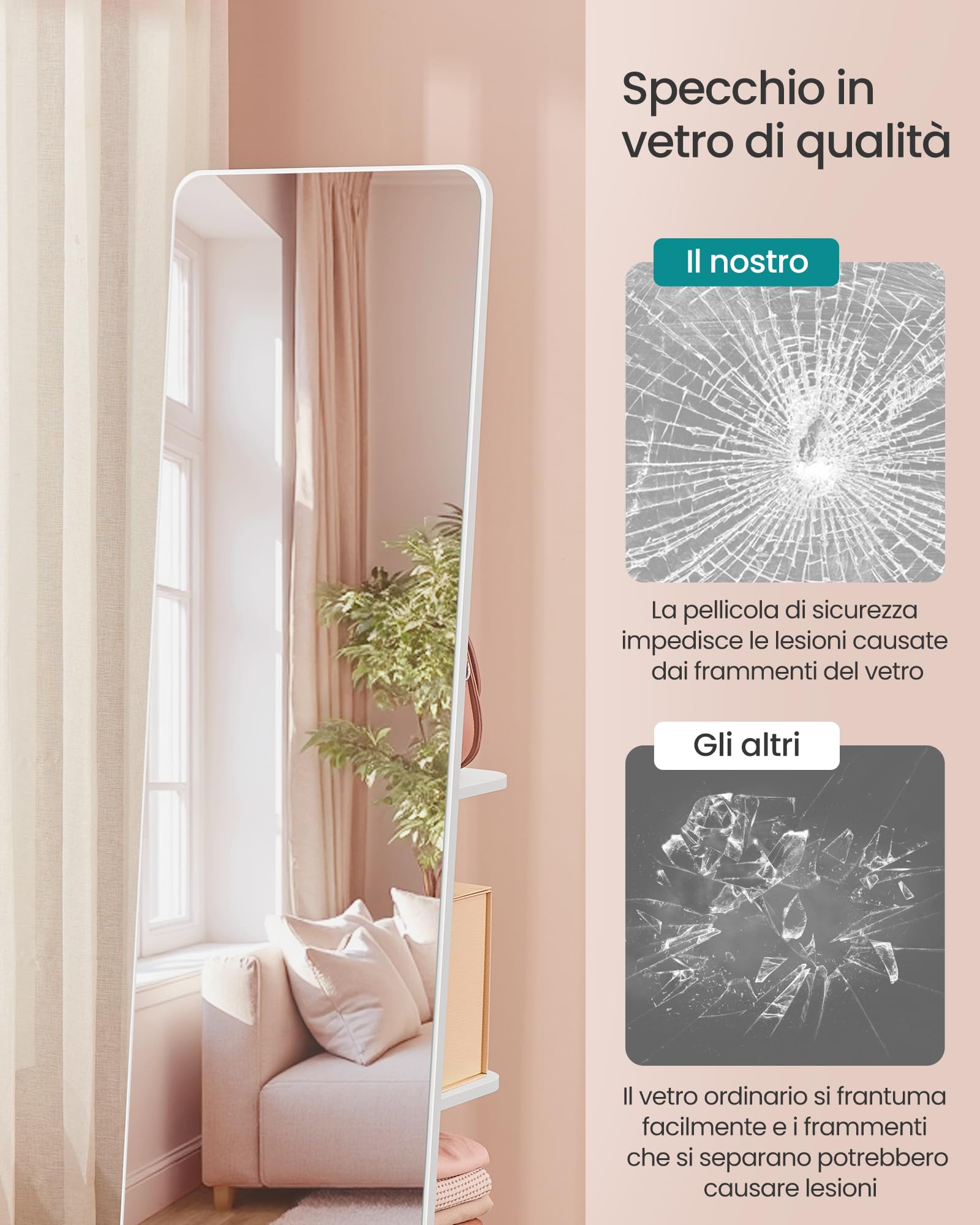 Songmics LFM036W01 specchio da terra girevole bianco 163x45 cm