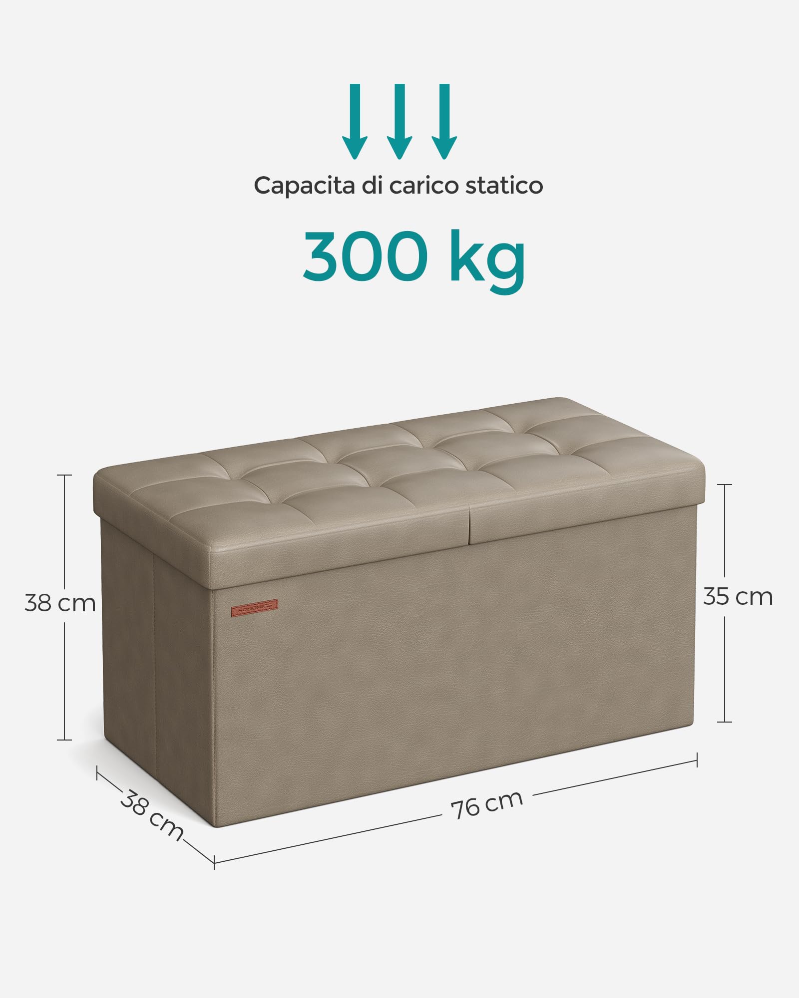 Songmics Pouf Contenitore 89 Litri Pieghevole Beige Portata 300kg