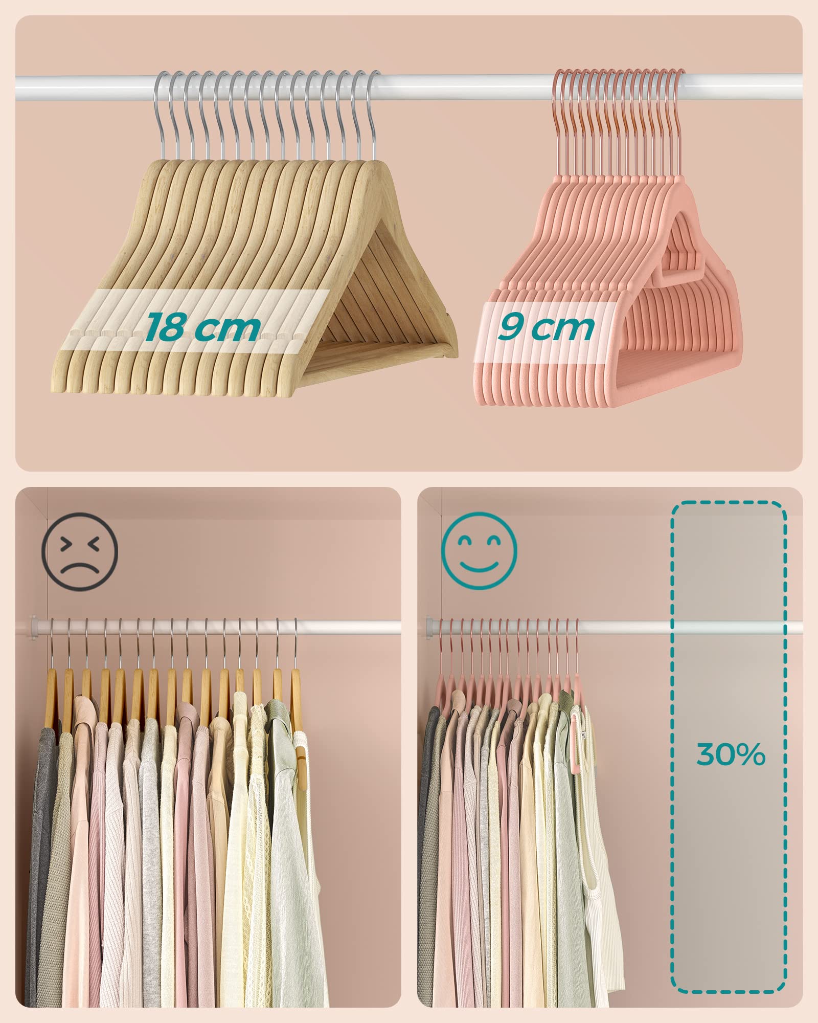 SONGMICS Grucce Velluto con Pinze 60 Pezzi Rosa