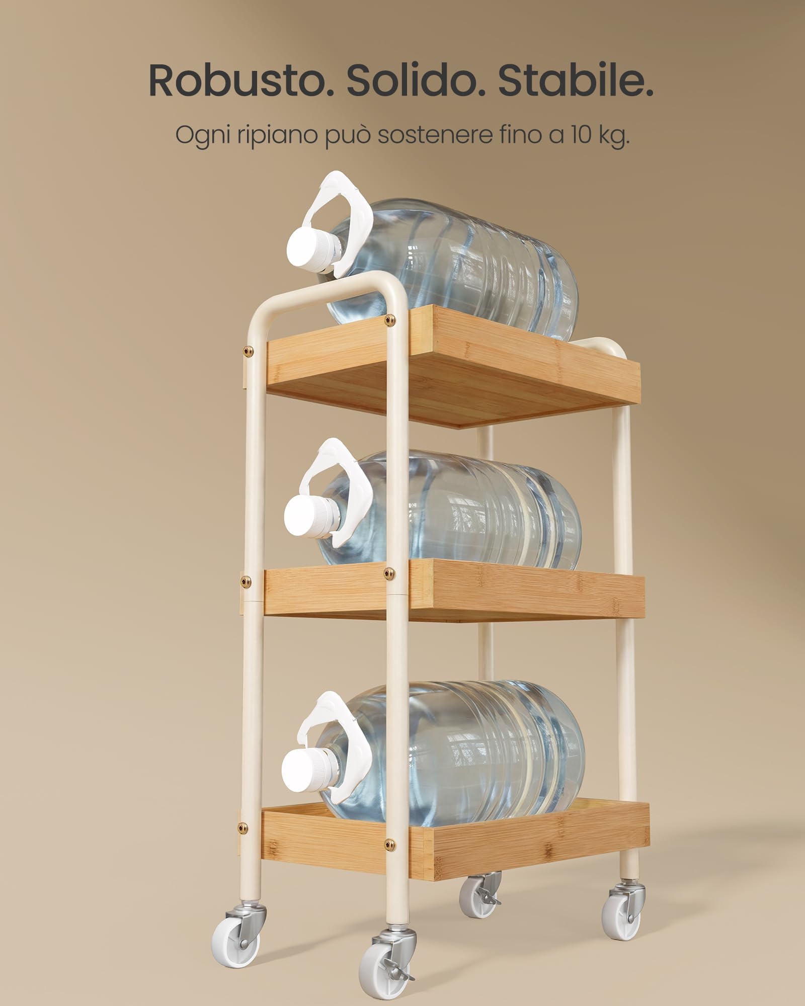 Songmics LRC081YL01 carrello 3 ripiani beige con ruote
