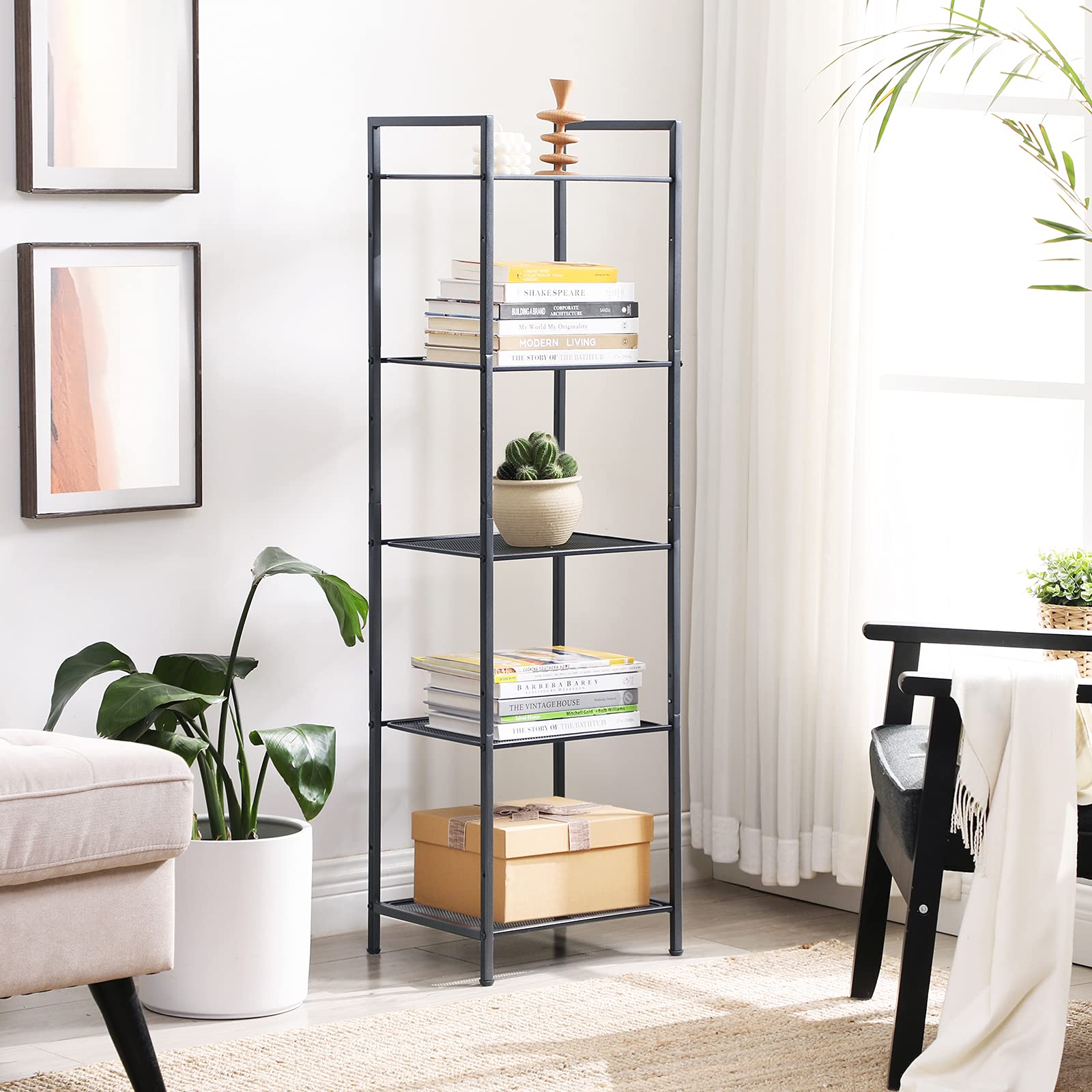 Songmics BSC35BK scaffale 5 ripiani nero 38x30x128 cm rete