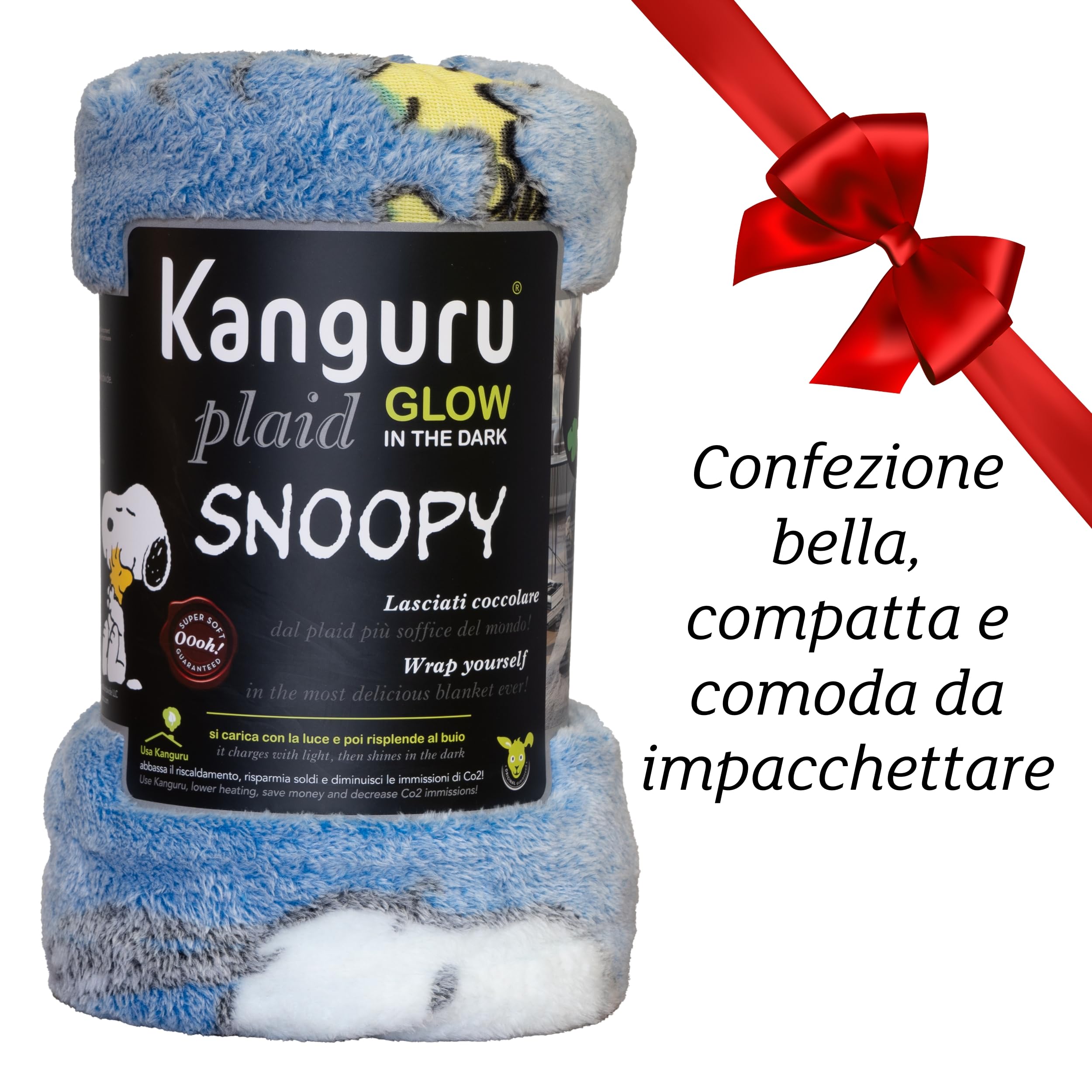 Kanguru Snoopy coperta pile 130x150 cm blu fosforescente