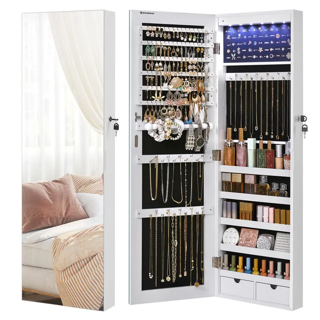 Songmics JJC99WT Armadio Gioielli Specchio LED Bianco