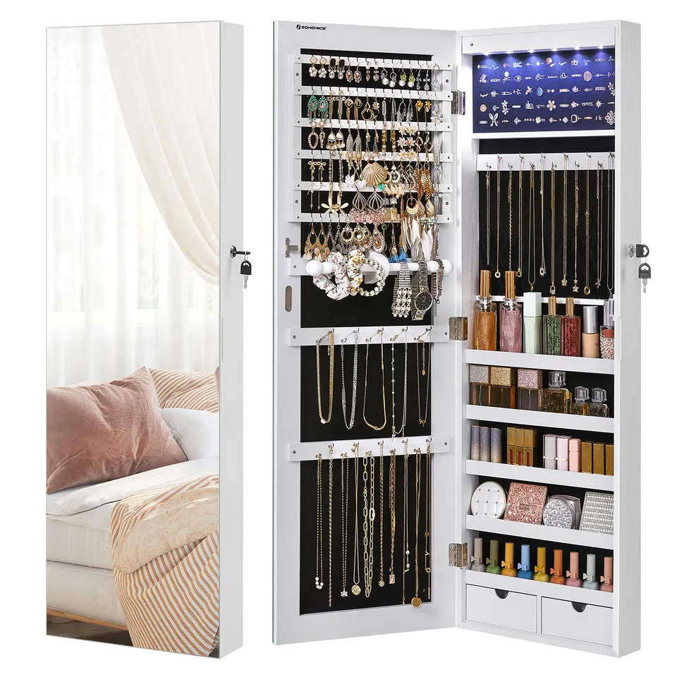 Songmics JJC99WT Armadio Gioielli Specchio LED Bianco