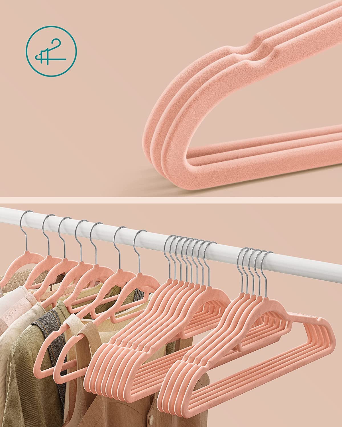 Songmics Grucce Vellutate 45 cm Set da 40 Rosa Antiscivolo