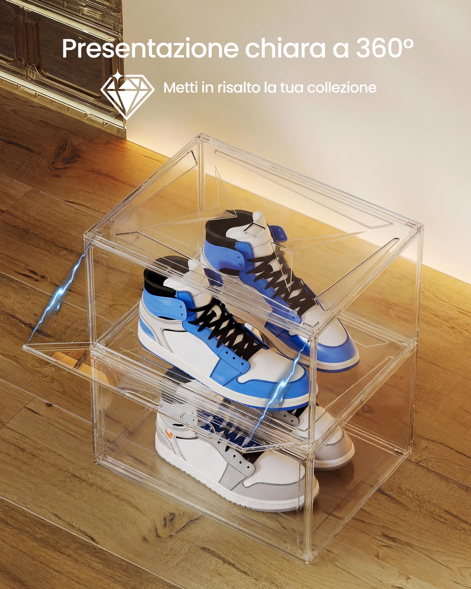 Songmics LSP706WH01 scatole scarpe trasparenti set 6 pezzi fino 47