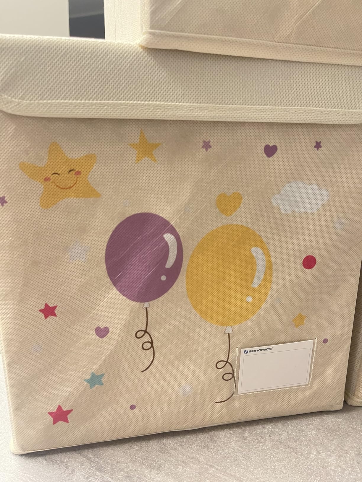 Songmics RFB710W03 Scatole Bambini Unicorno Beige 3 Pezzi 30 cm