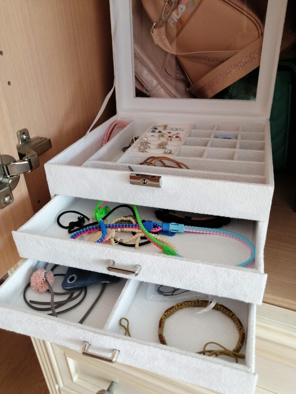 Songmics JBC158W01 scatola portagioie bianco con vetro