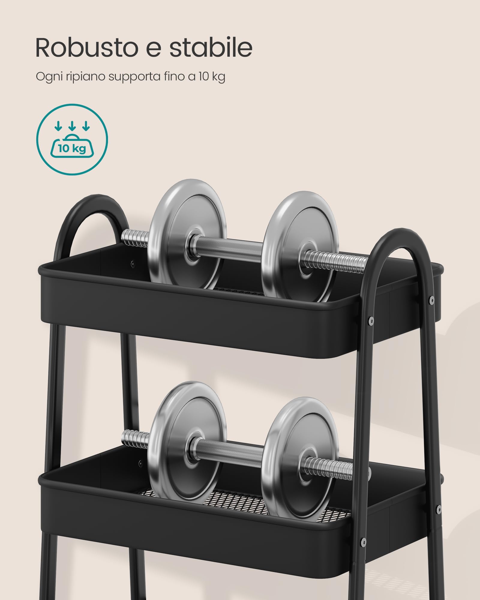 Songmics BSC068B01 Carrello Cucina Nero 3 Livelli con Ruote