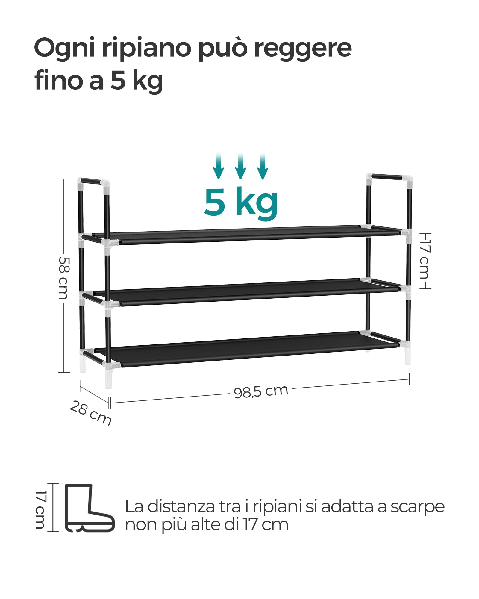 Songmics scarpiera tessuto 3 ripiani nera salvaspazio
