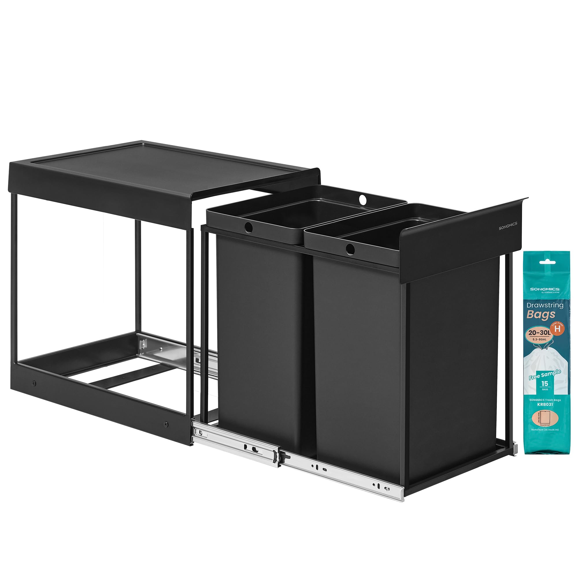 Songmics LTB950B01 pattumiera incasso 2x15 L nera differenziata