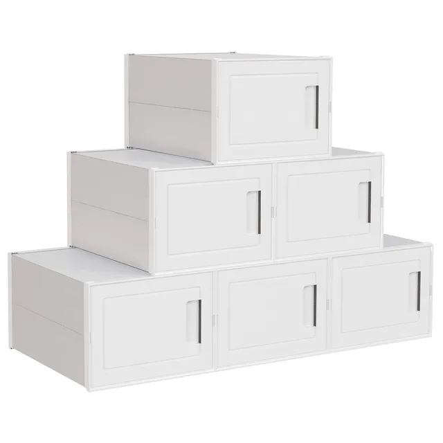 Songmics LSP004W02 set 6 scatole scarpe bianche fino al 44 impilabili