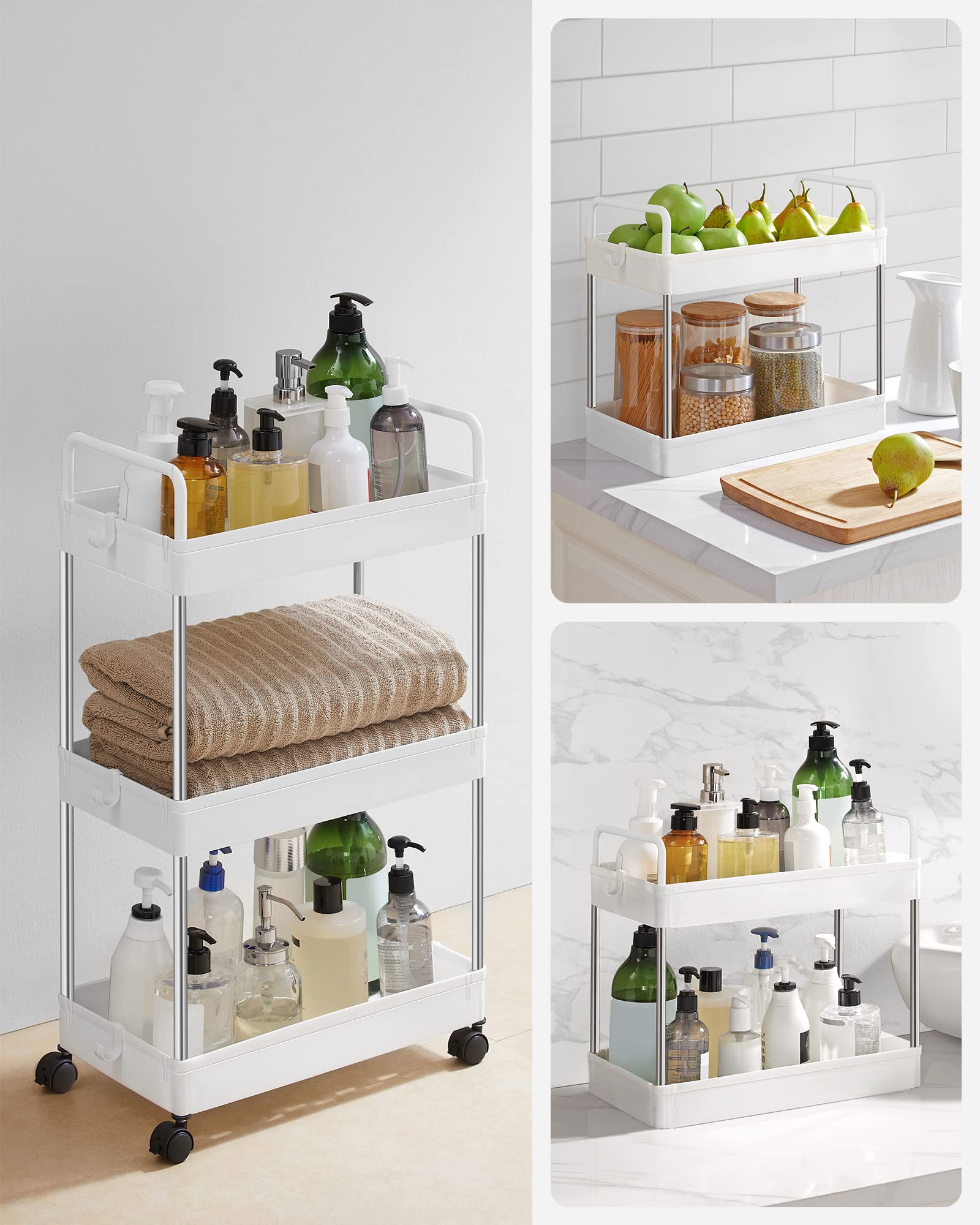 Songmics KSC019W01 carrello 3 ripiani bianco con ruote salvaspazio