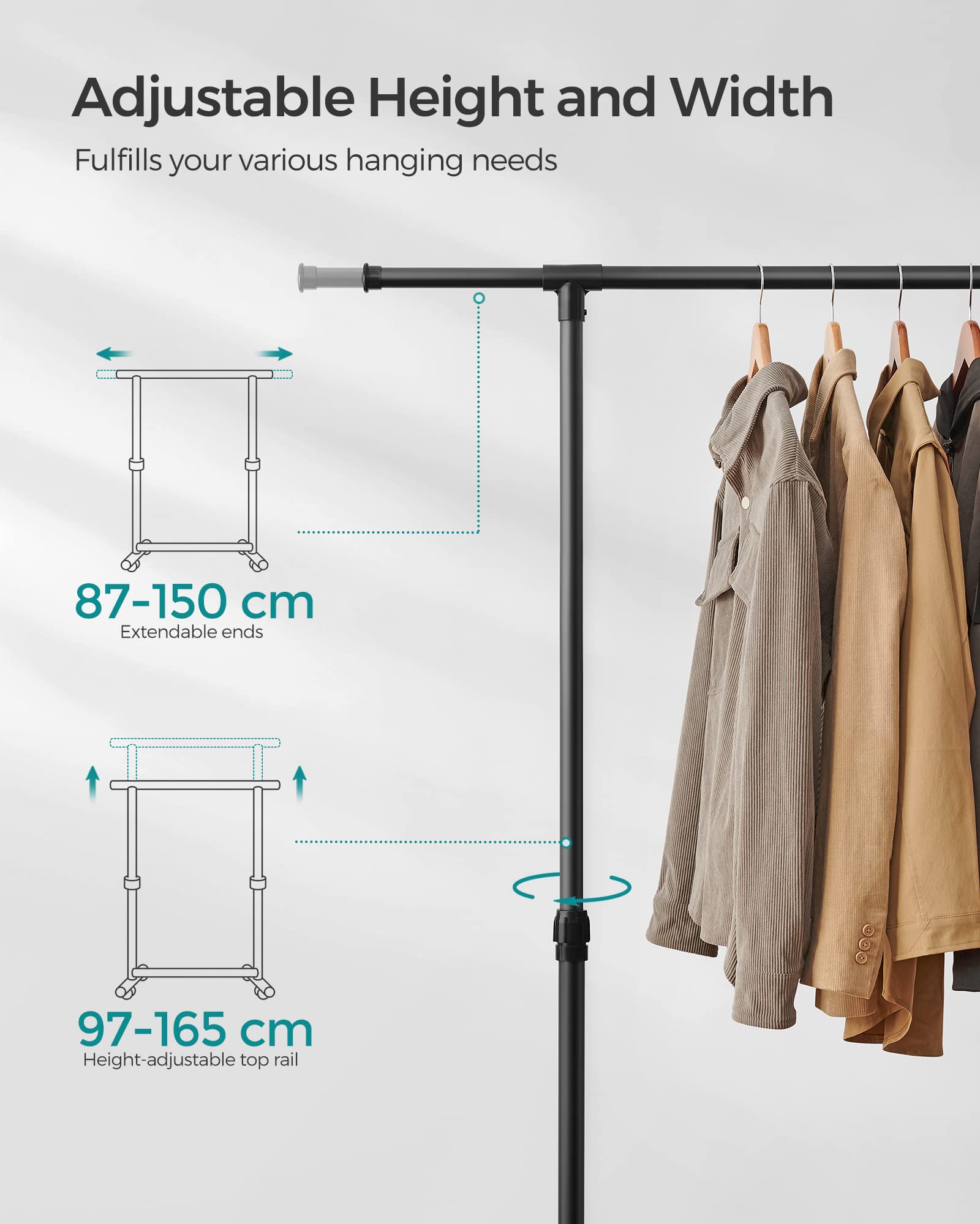 Songmics LLR001B01 stand appendiabiti nero con ruote