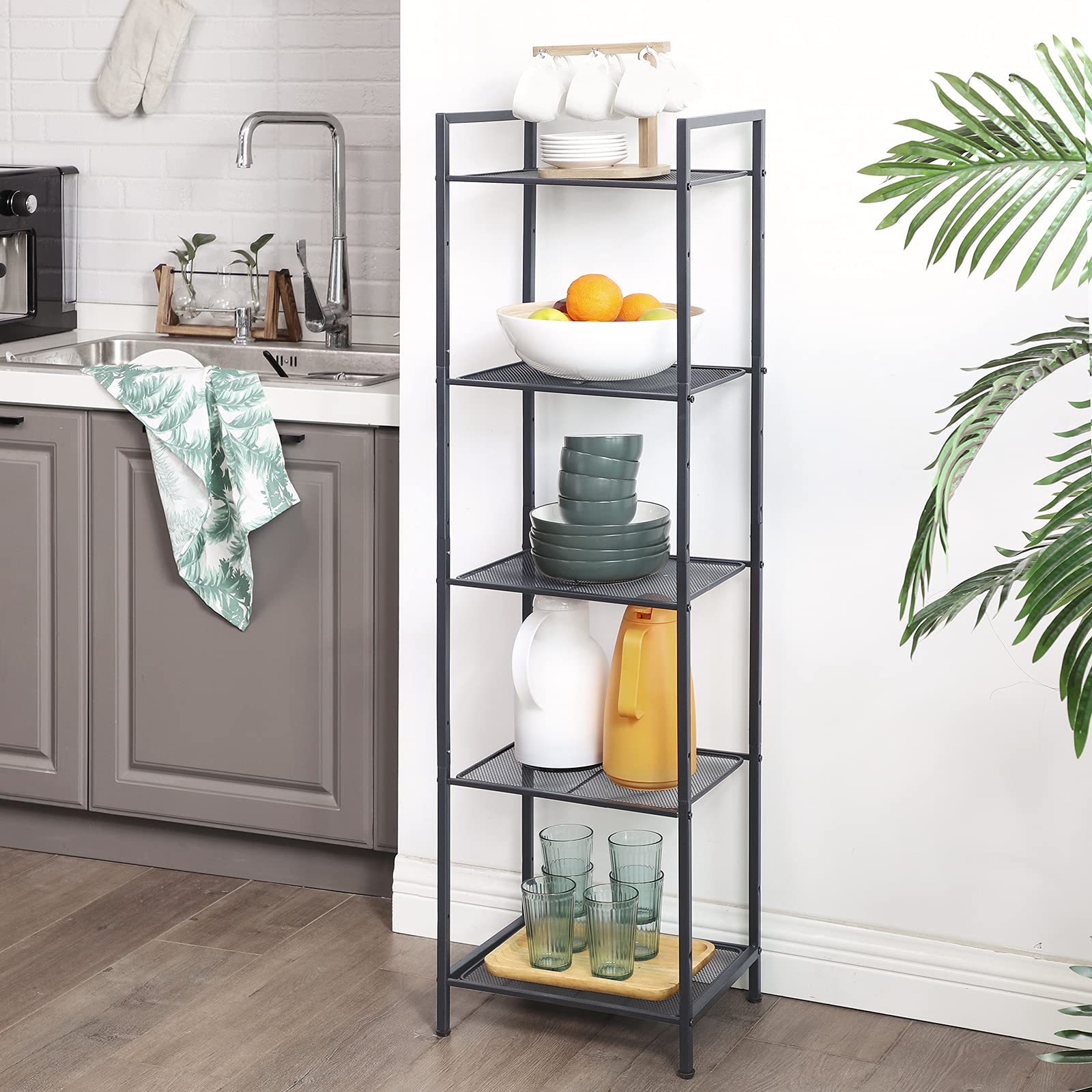 Songmics BSC35BK scaffale 5 ripiani nero 38x30x128 cm rete