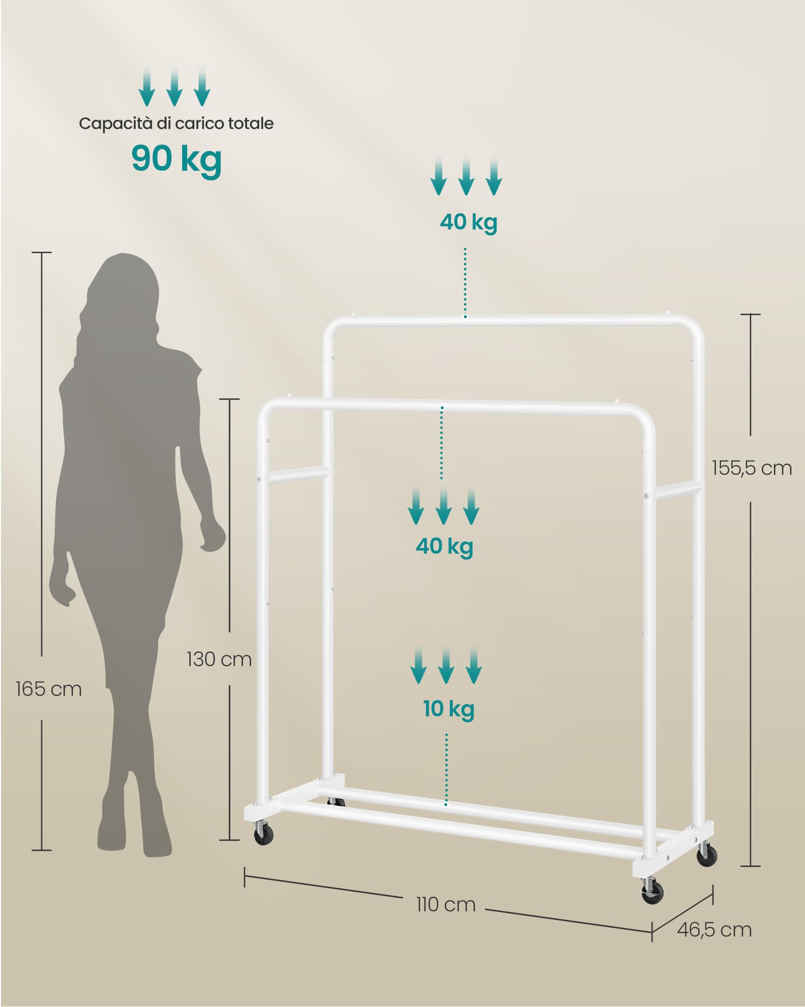 Songmics HSR017WG01 Stand Appendiabiti Bianco 38x110x141 cm