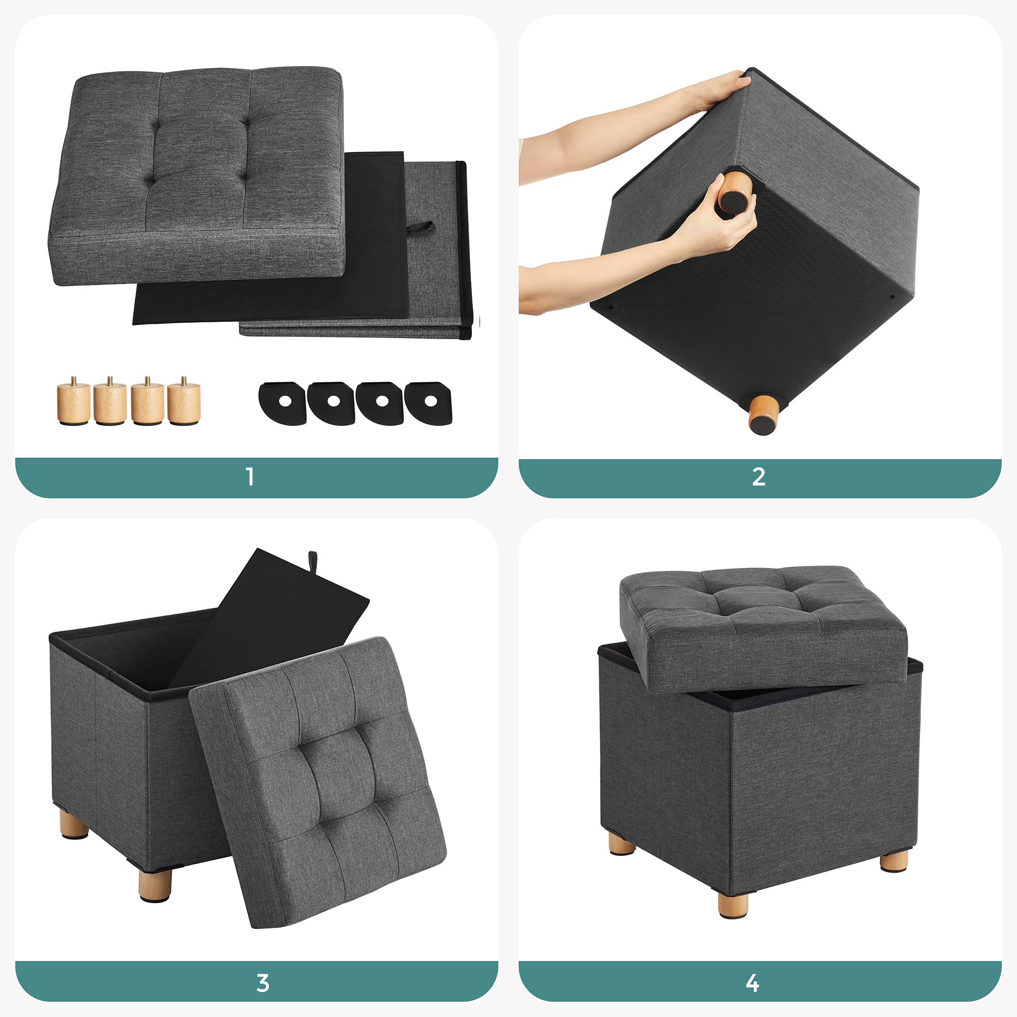 Songmics LSF14GYZ pouf contenitore 38x38x40 grigio 300 kg