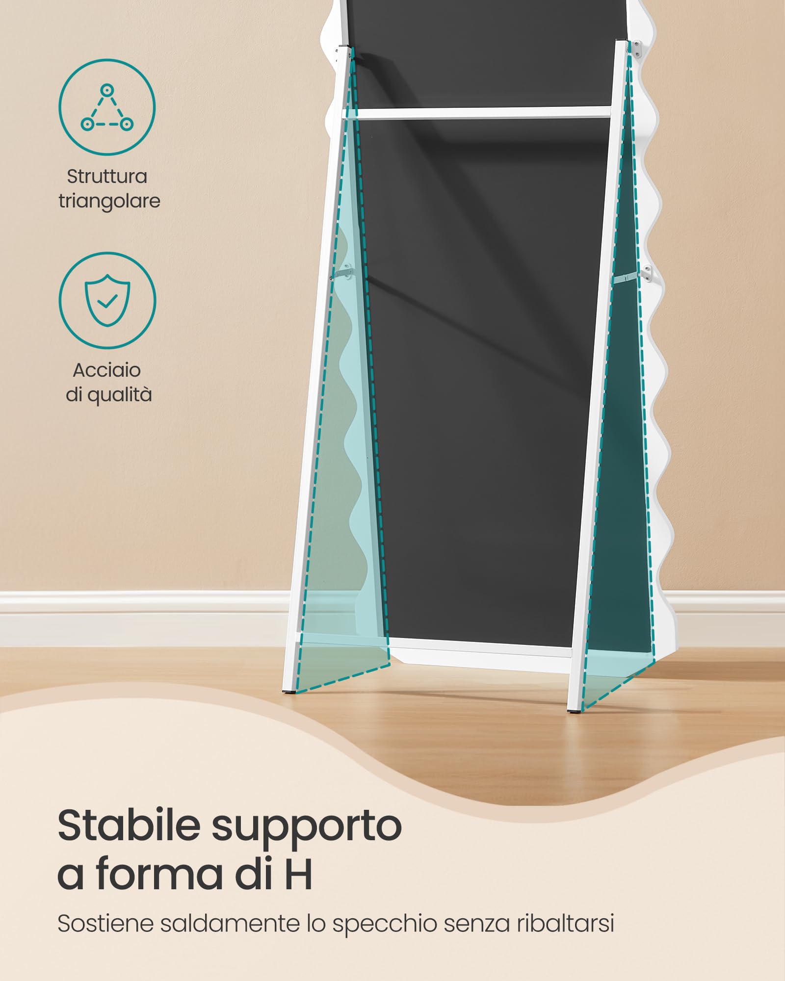 Songmics LFM027W01 specchio terra ondulato 160x50 bianco