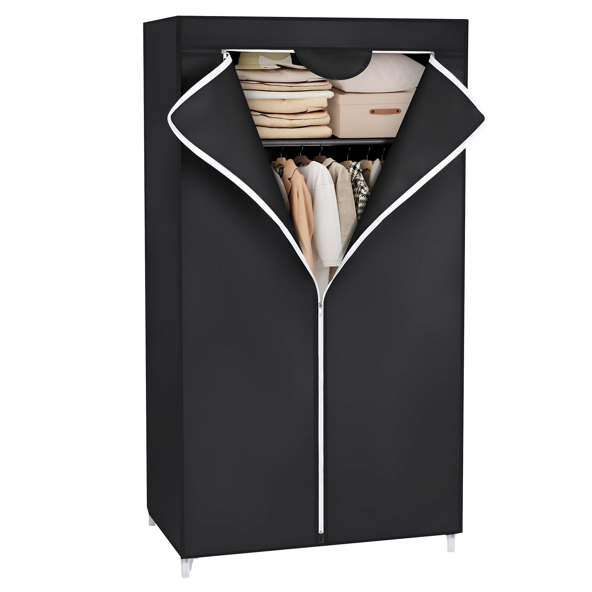 Songmics RYG83H Guardaroba TNT 75x45 Nero con Barra appendiabiti