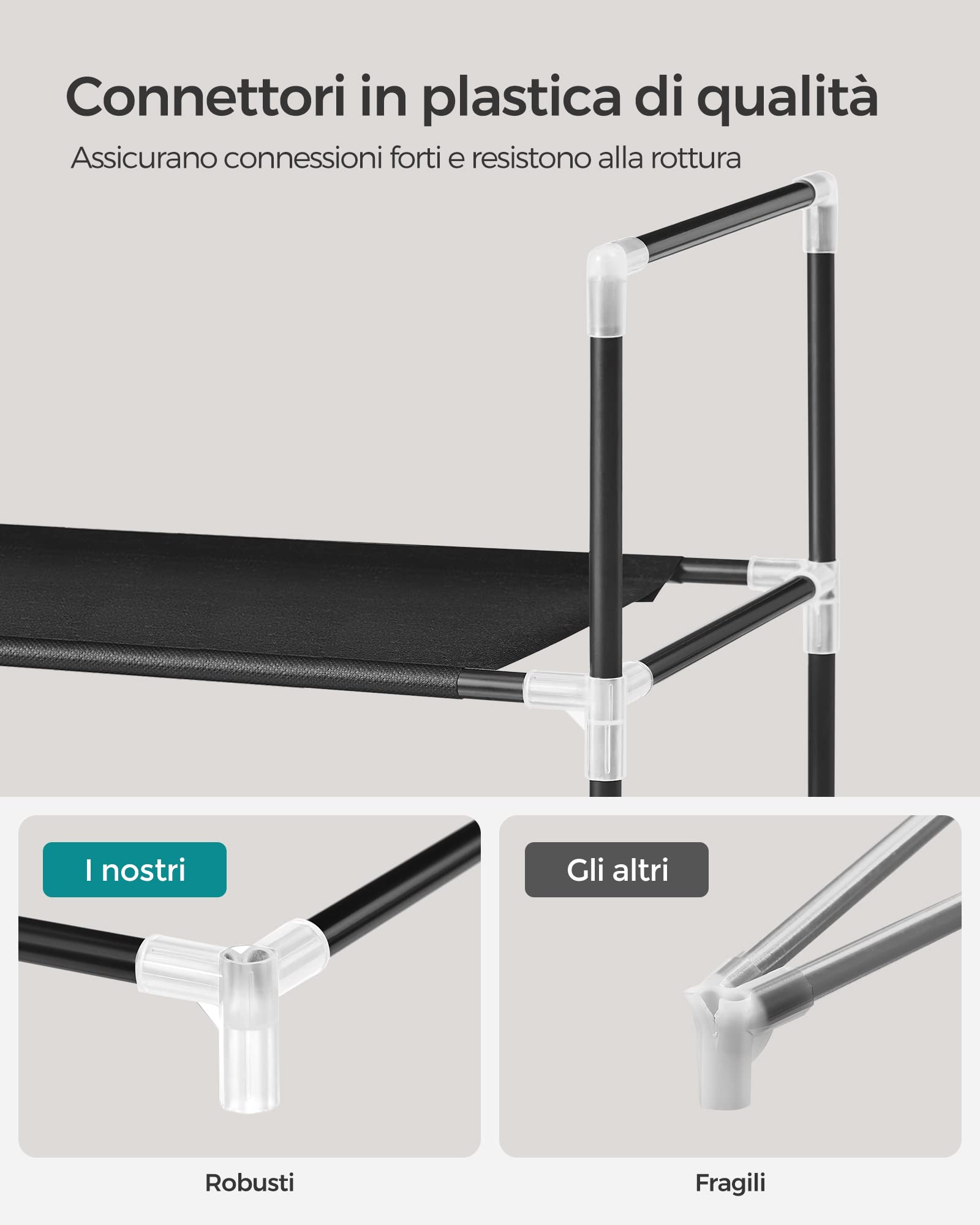 Songmics scarpiera tessuto 3 ripiani nera salvaspazio