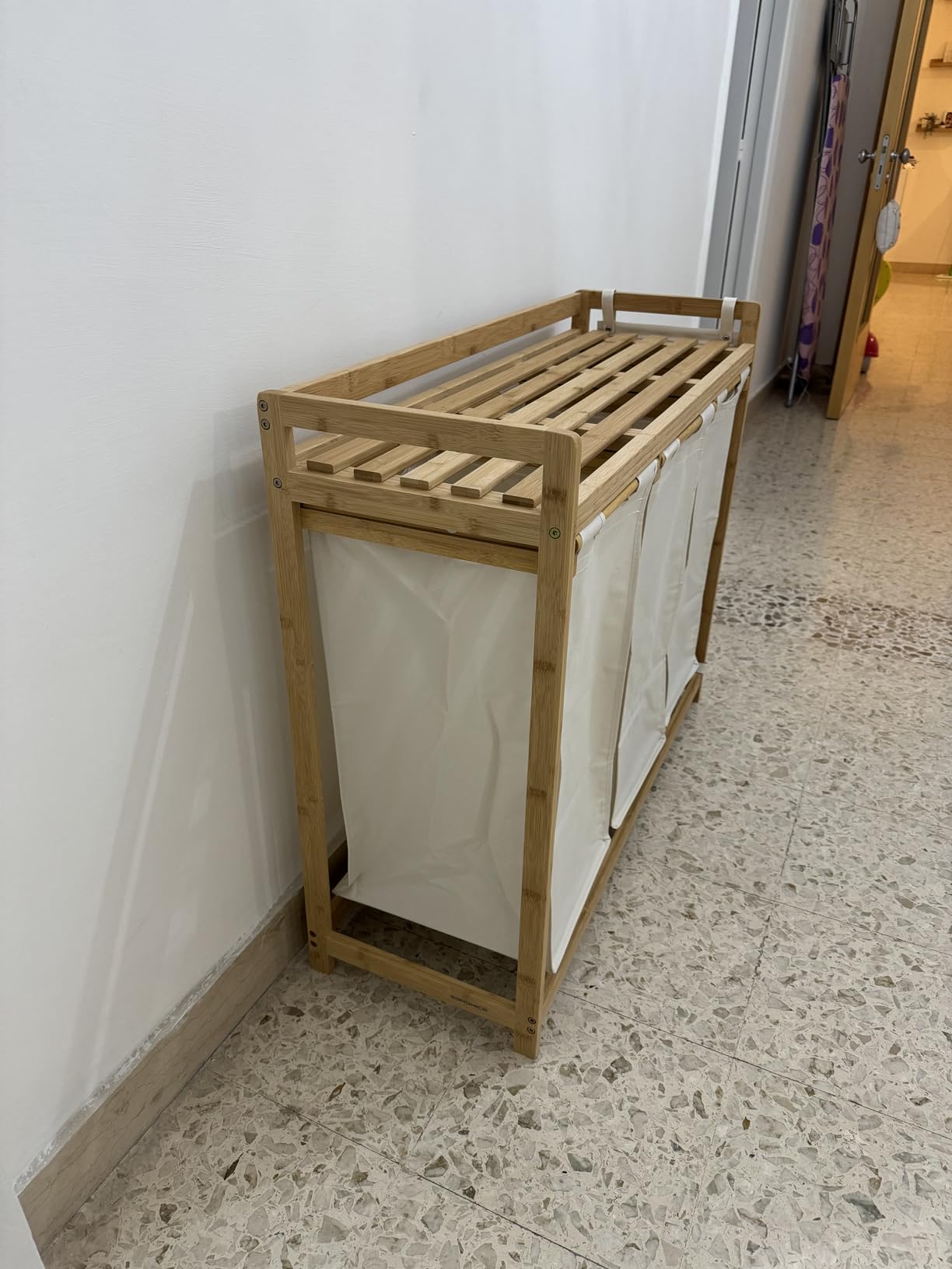 Songmics RLH100W01 cesto biancheria bambù 100L 2 scomparti