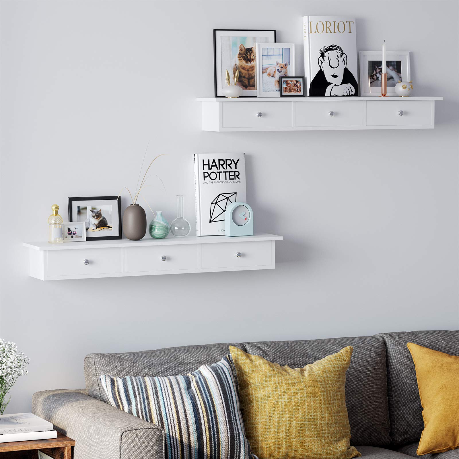 Songmics LWS085W01 mensola da muro bianca 80 cm 3 cassetti