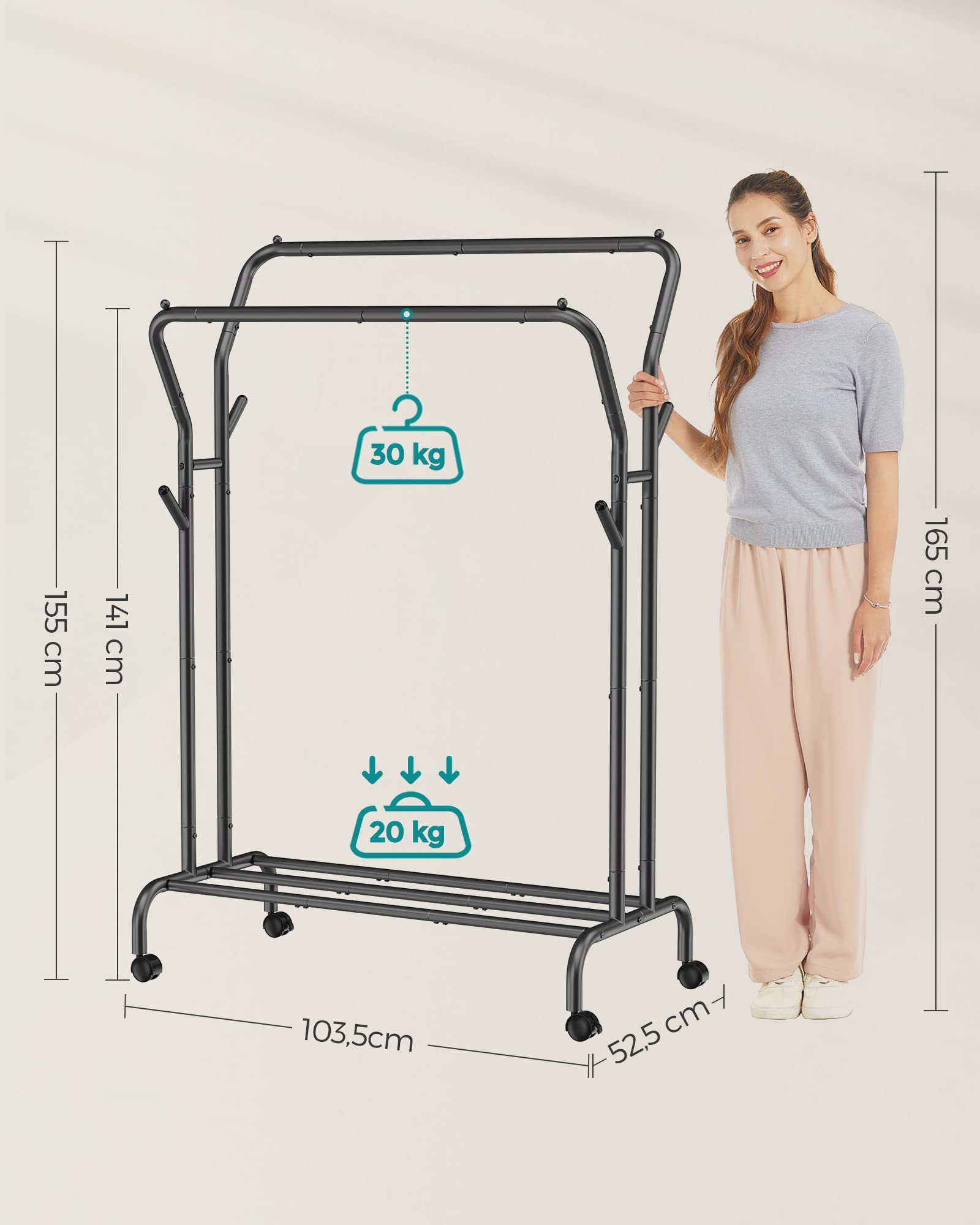 Songmics HSR107B01 Stand Appendiabiti Doppio Nero 103,5 cm