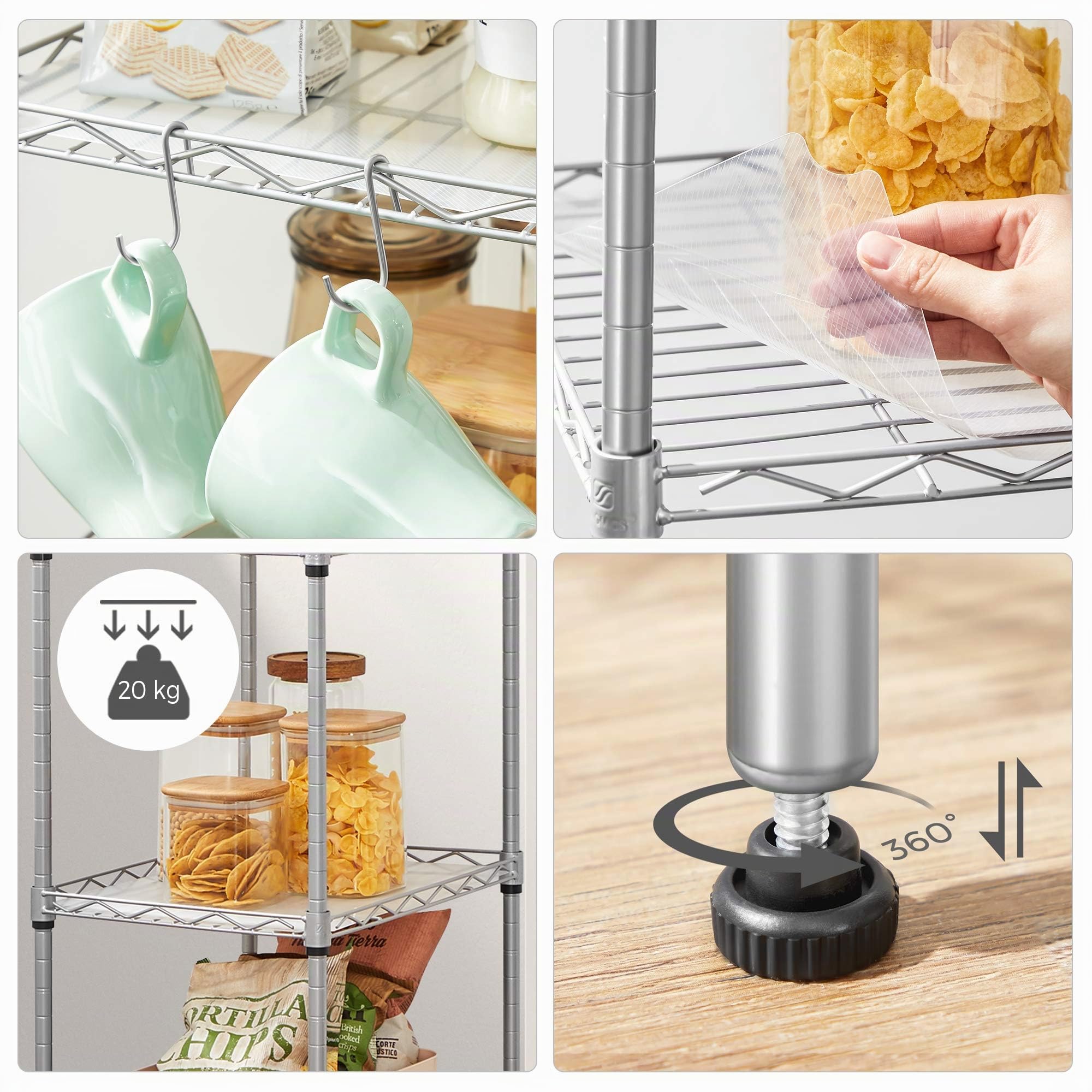 Songmics LGR115E01 scaffale cucina 5 ripiani argento