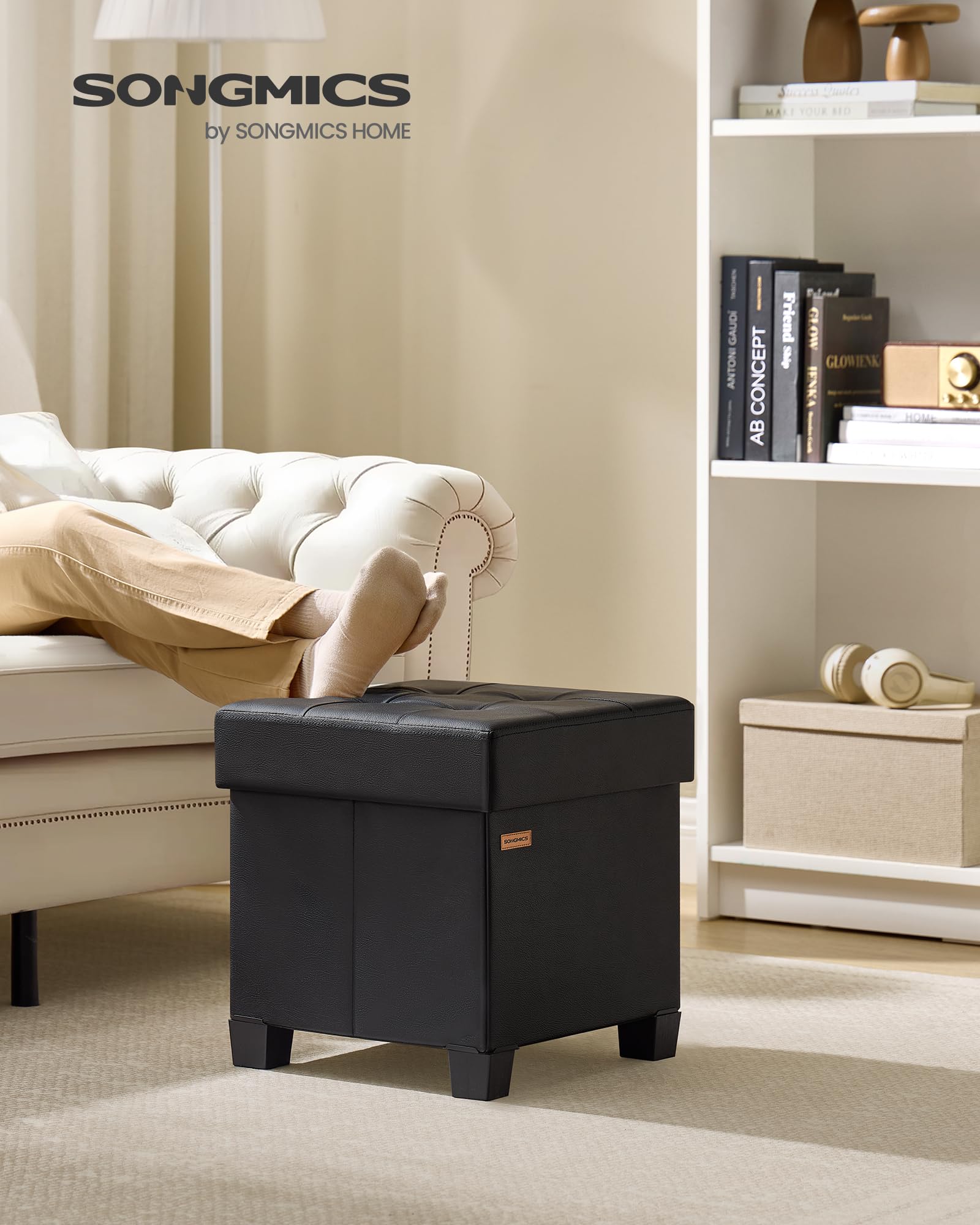 Songmics LSF0512B02 pouf contenitore nero 38x38x40 cm 37 L