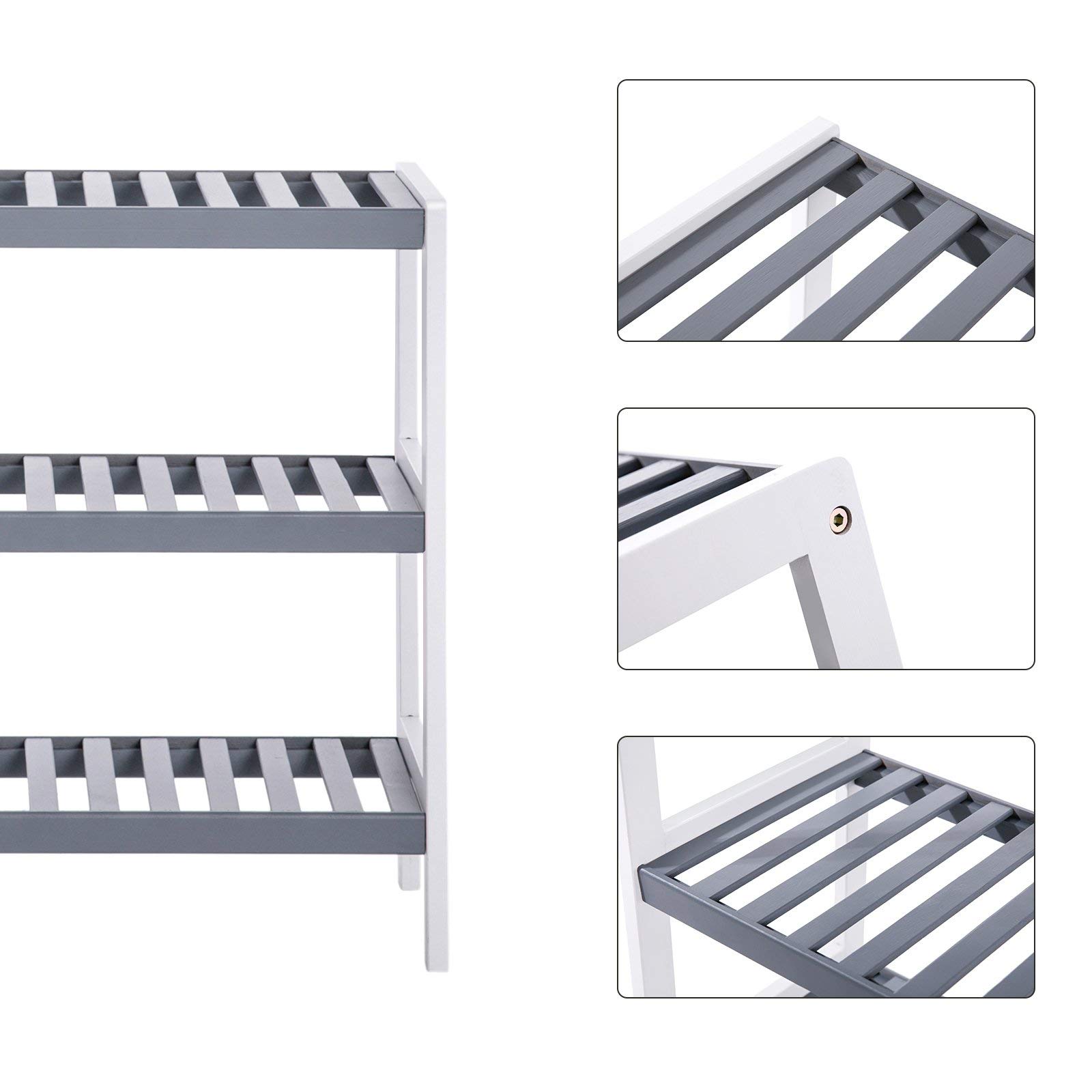Songmics LBS03WG scarpiera bambù 3 ripiani 70 cm bianco-grigio