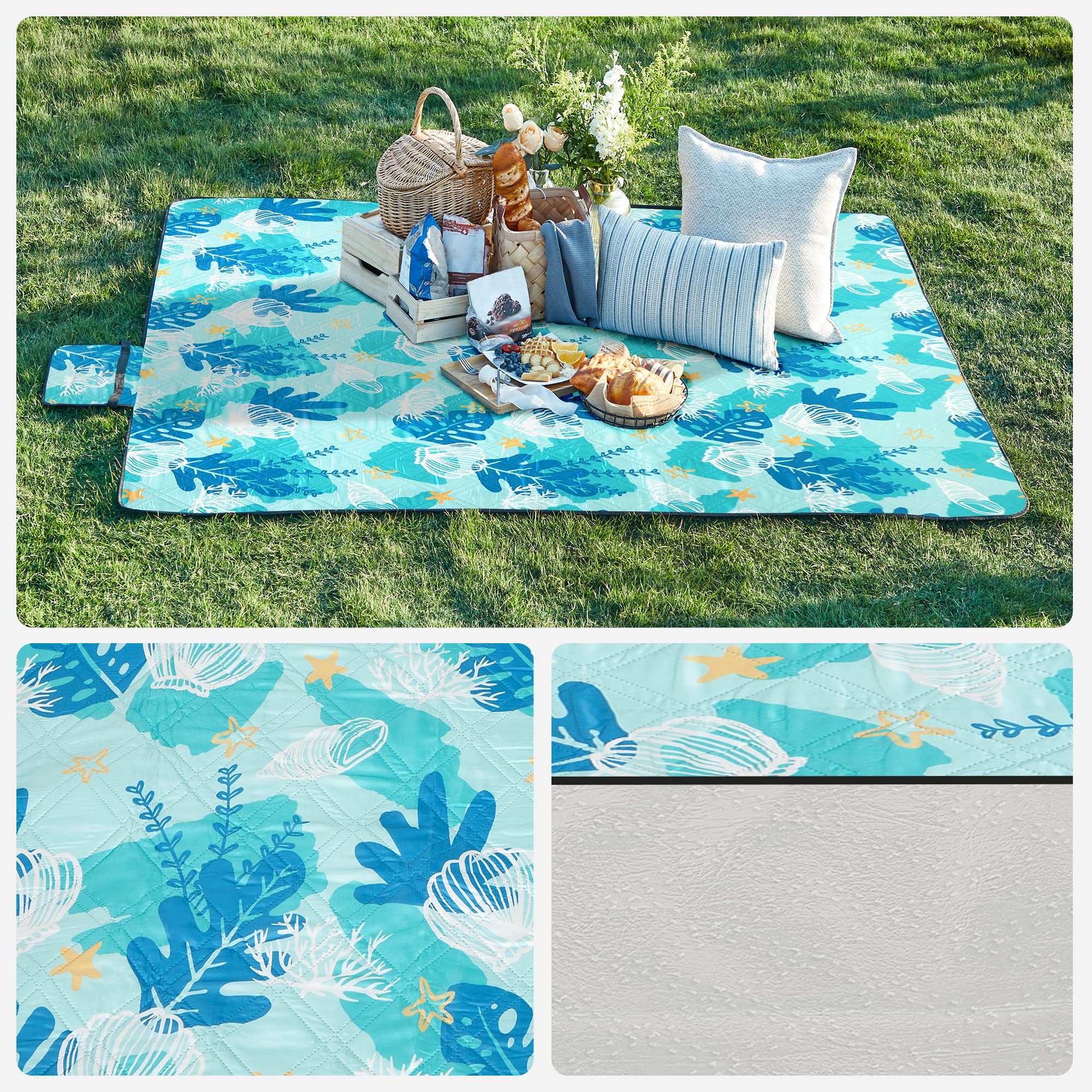 Songmics GCM003C02 Coperta Picnic 200x200 Turchese Impermeabile
