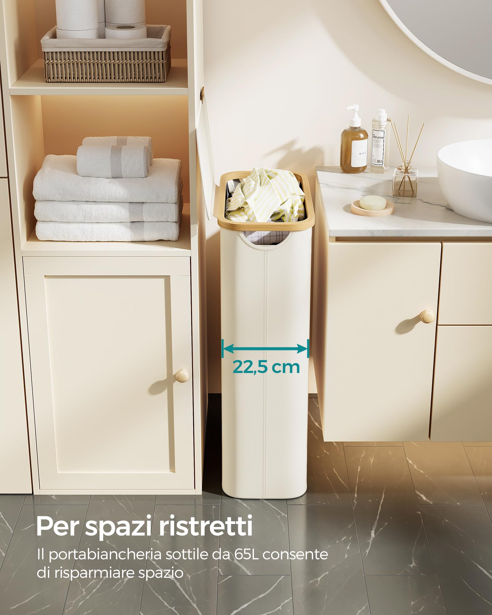 Songmics LCB506W01 cesto portabiancheria 65L bianco crema salvaspazio