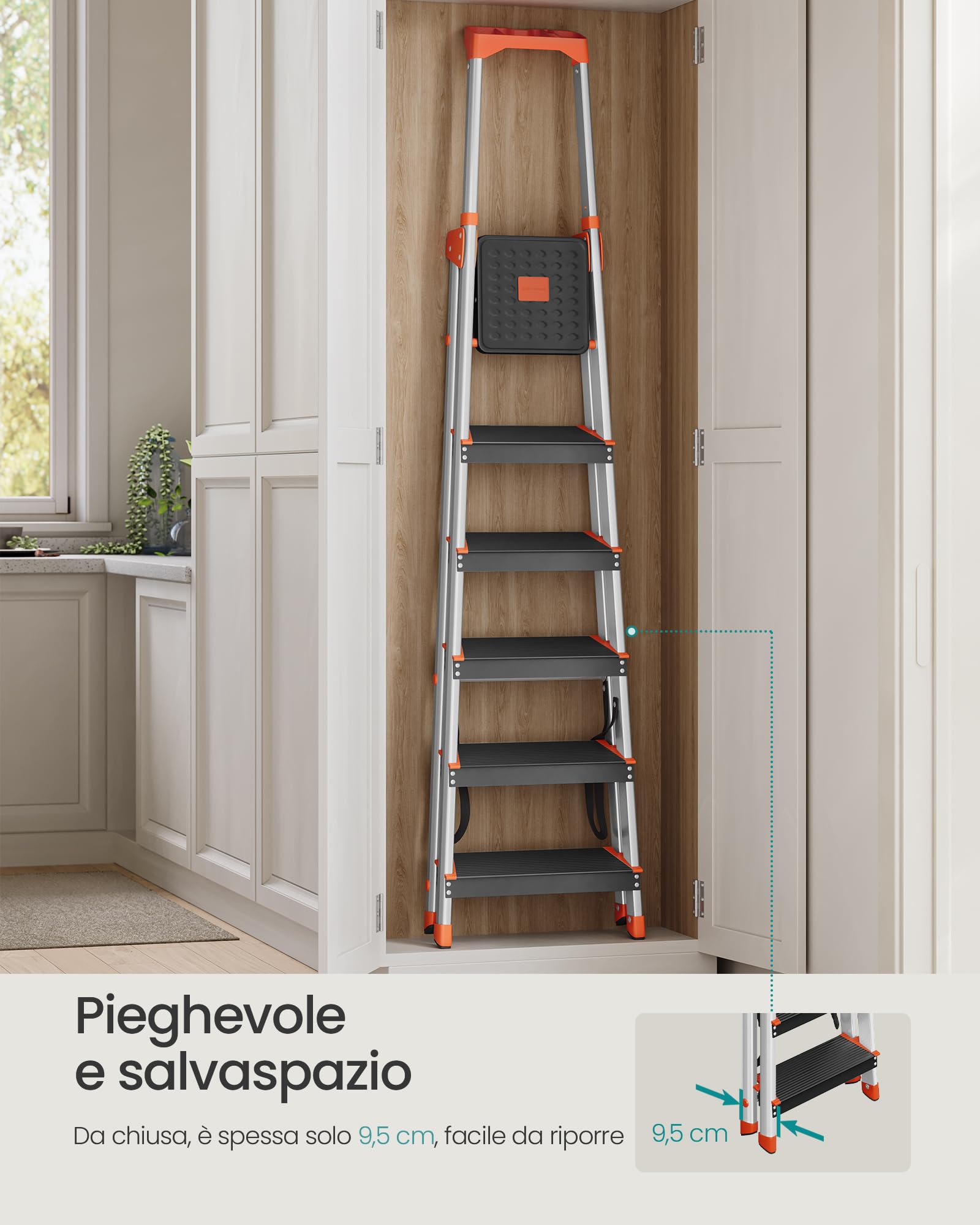 Songmics GLT06BK Scaletta 6 Gradini Alluminio 150 kg