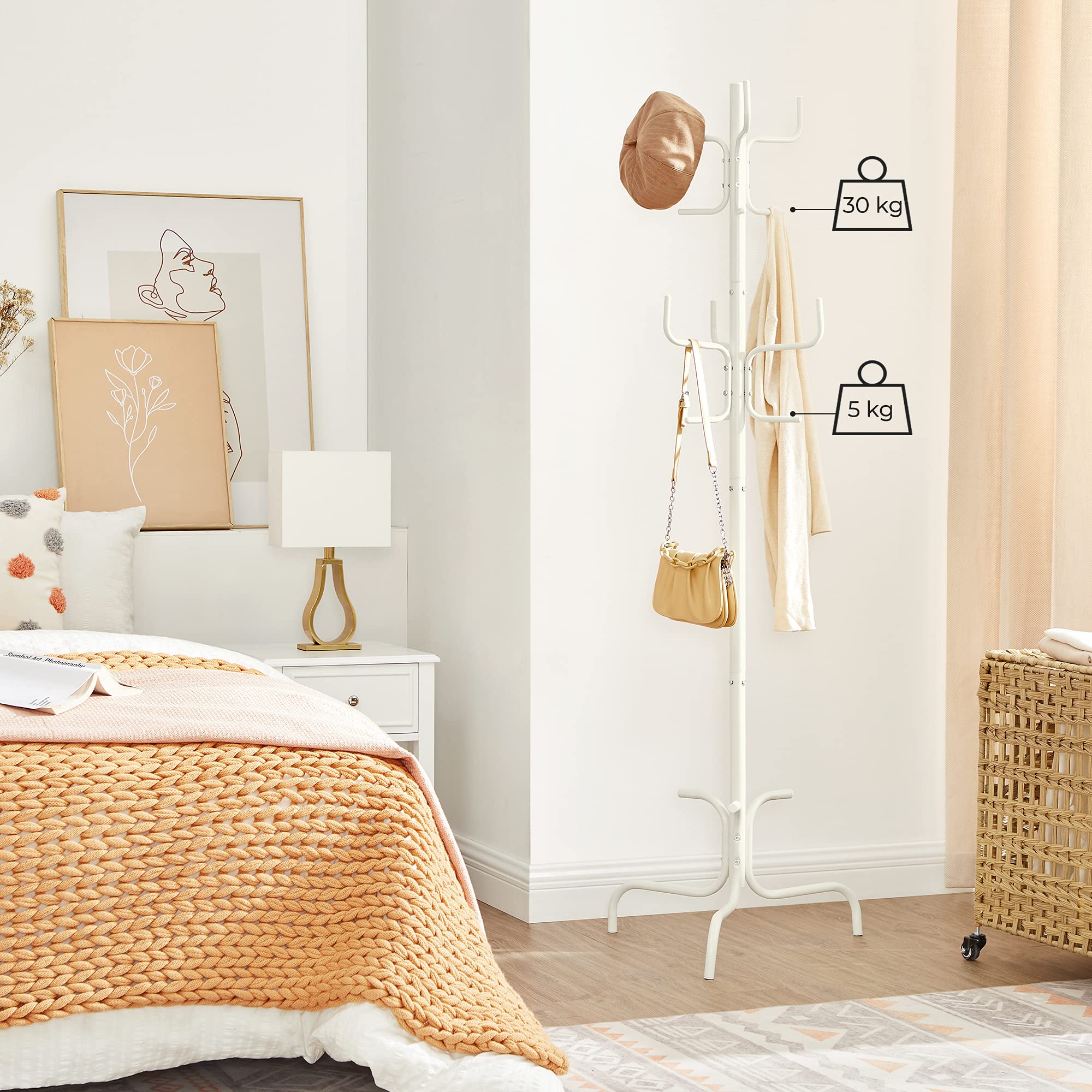 Songmics RCR029W01 appendiabiti da terra bianco 6 ganci acciaio