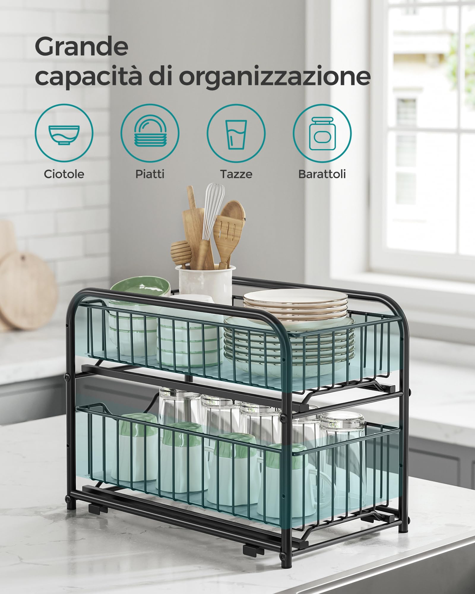 Songmics KCS017B01V1 Organizzatore Cucina Nero Inchiostro 2 Ripiani
