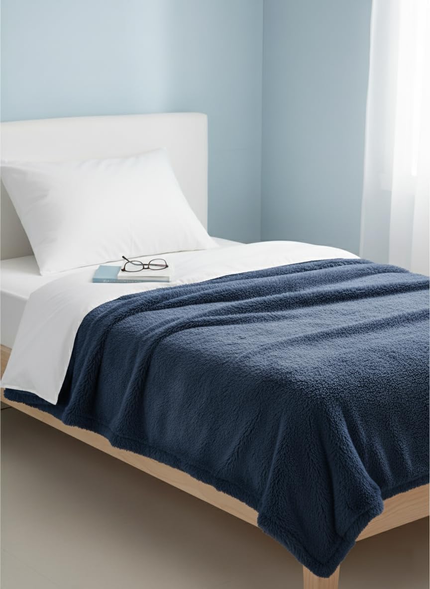 Kanguru Fluffi Plaid Singolo Blu 130x230 Pile Caldo