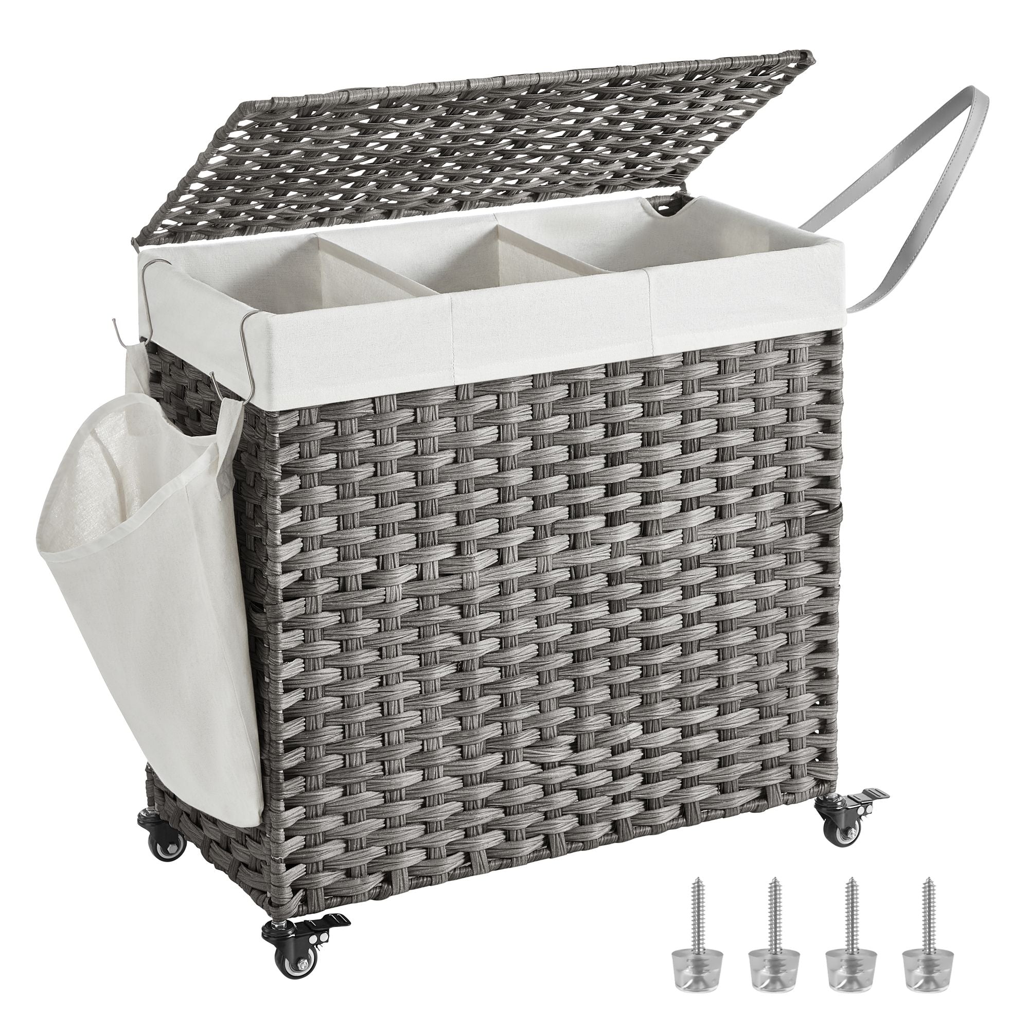Songmics cesto biancheria grigio 140L 3 scomparti