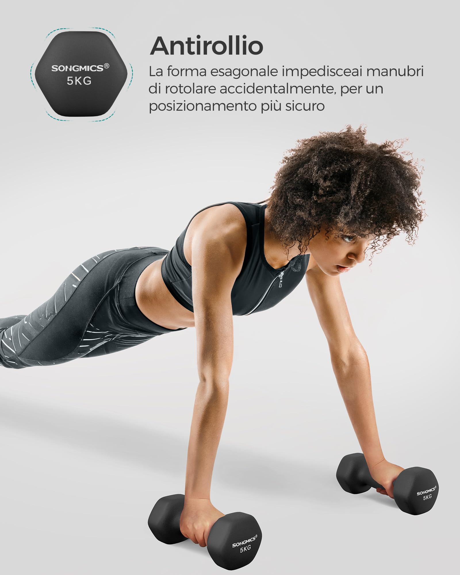 Songmics set 2 manubri esagonali 2x5 kg neri vinile