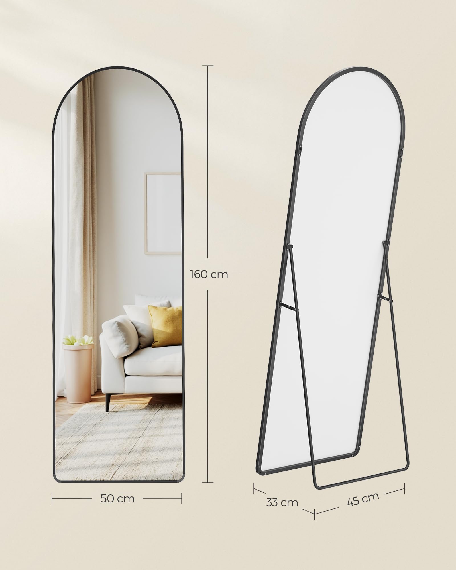 Songmics LFM051BD01 Specchio Intero Arco 160x50 Nero Vetro