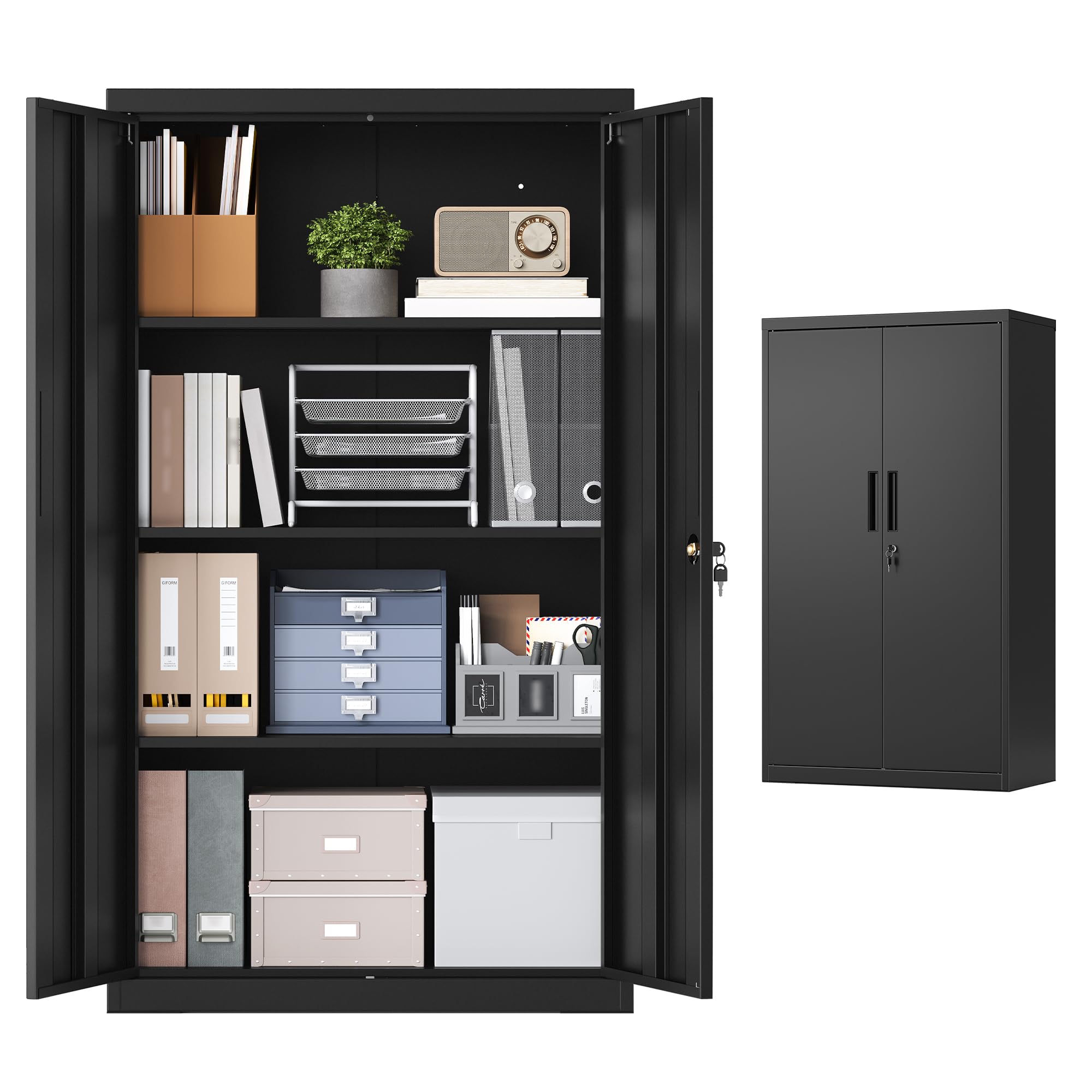 Songmics OMC020BD01 armadio in metallo 140 cm nero con serratura