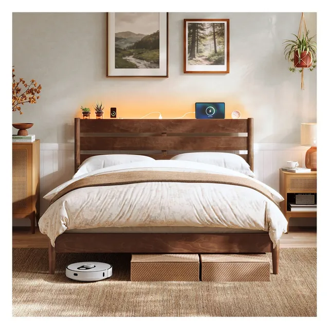 Songmics letto matrimoniale testiera LED con prese USB