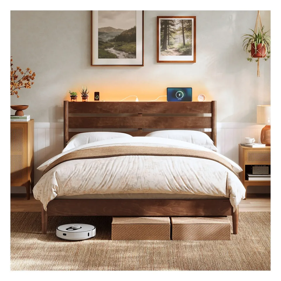 Songmics letto matrimoniale testiera LED con prese USB