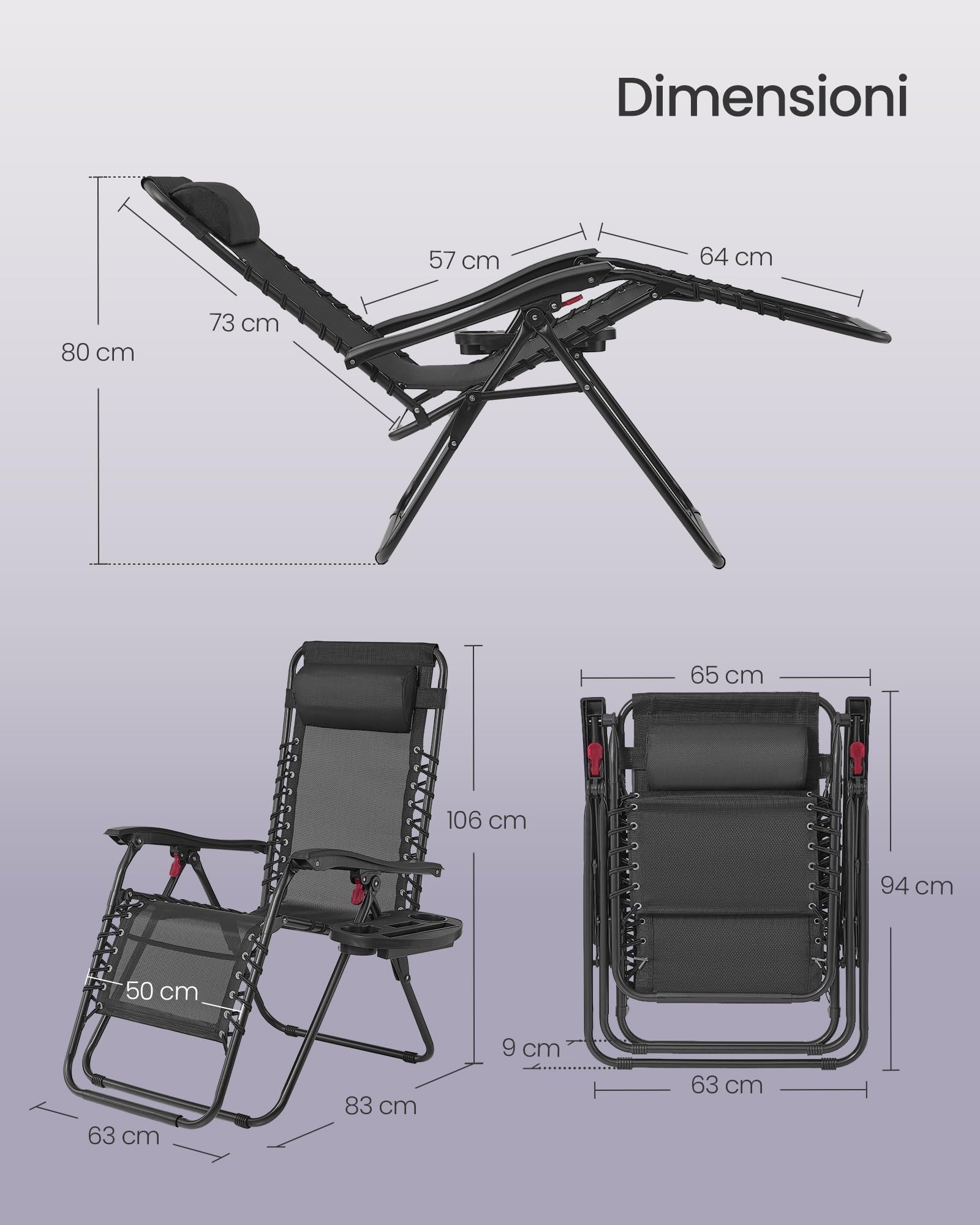 Songmics GLB032BZ02 sdraio pieghevole set 2 nero 110 kg
