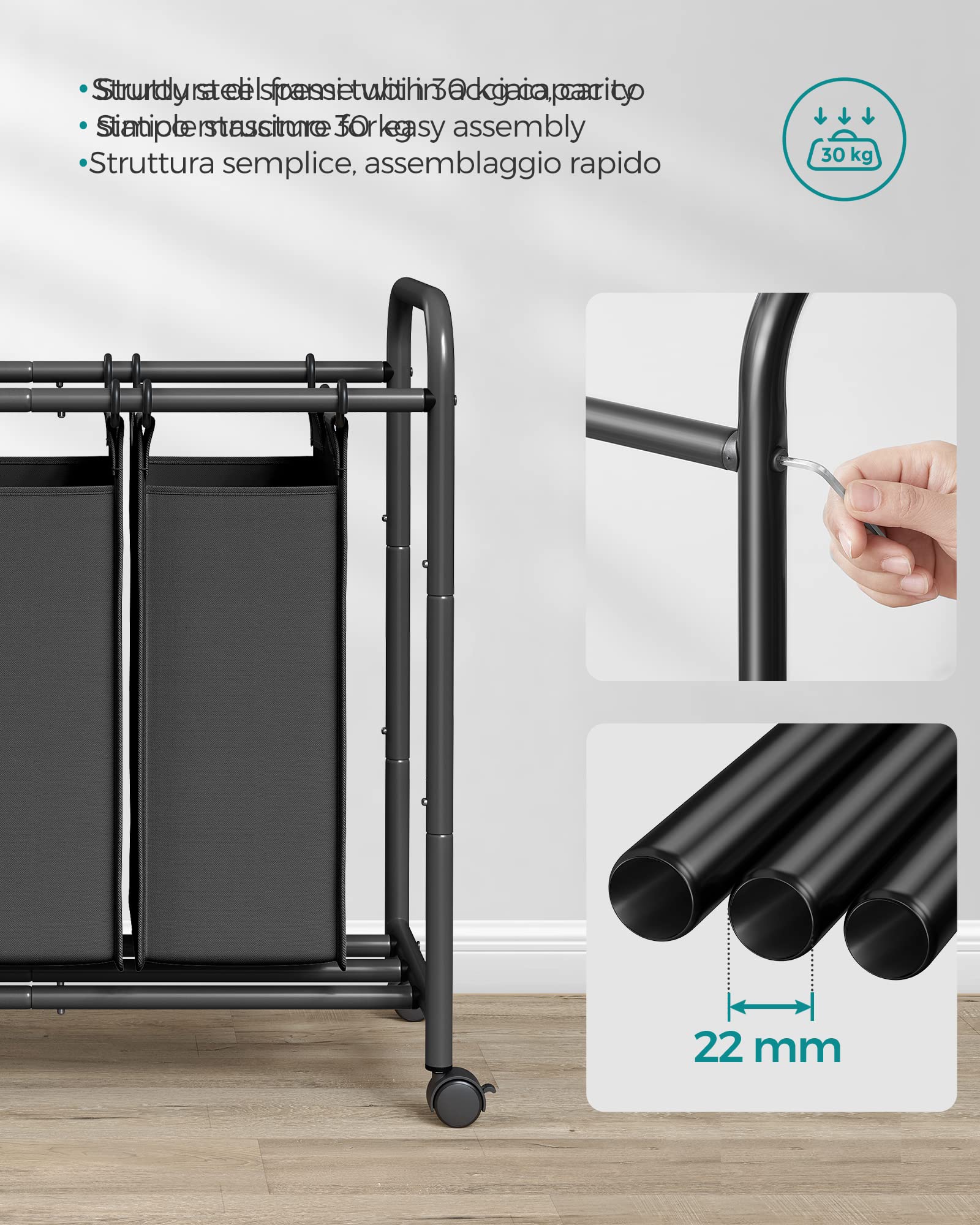 Songmics cesto portabiancheria 132 L 3 scomparti