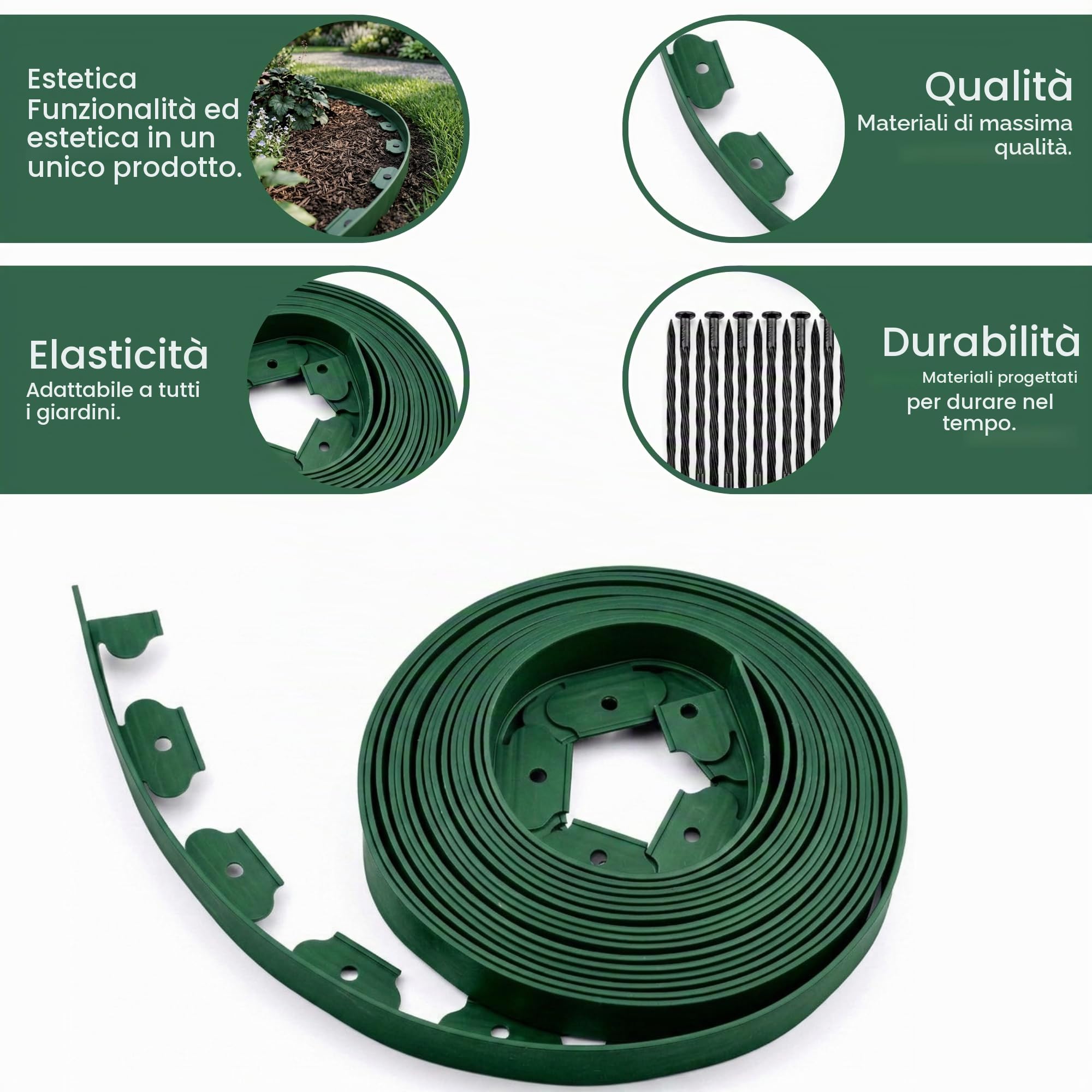 Ediesi bordura giardino 10 metri verde flessibile con picchetti