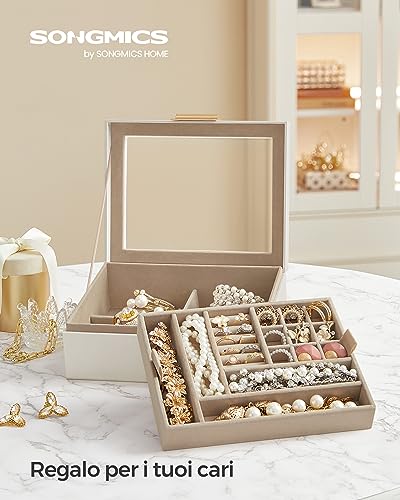 Songmics JBC238W01 scatola portagioie vetro bianco 2 livelli